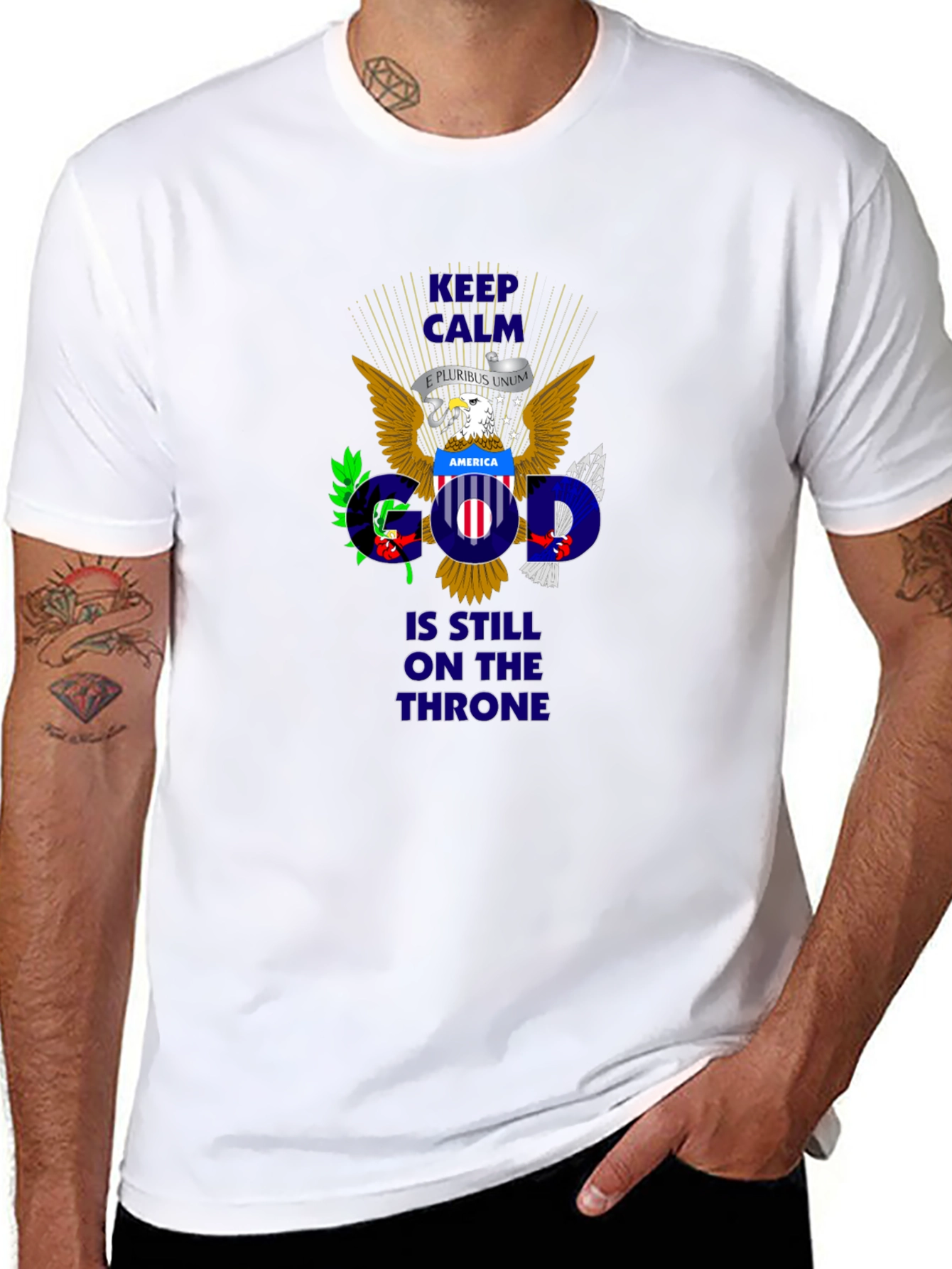 Black Keep Calm God On Throne Patriotic T-Shirt view 8