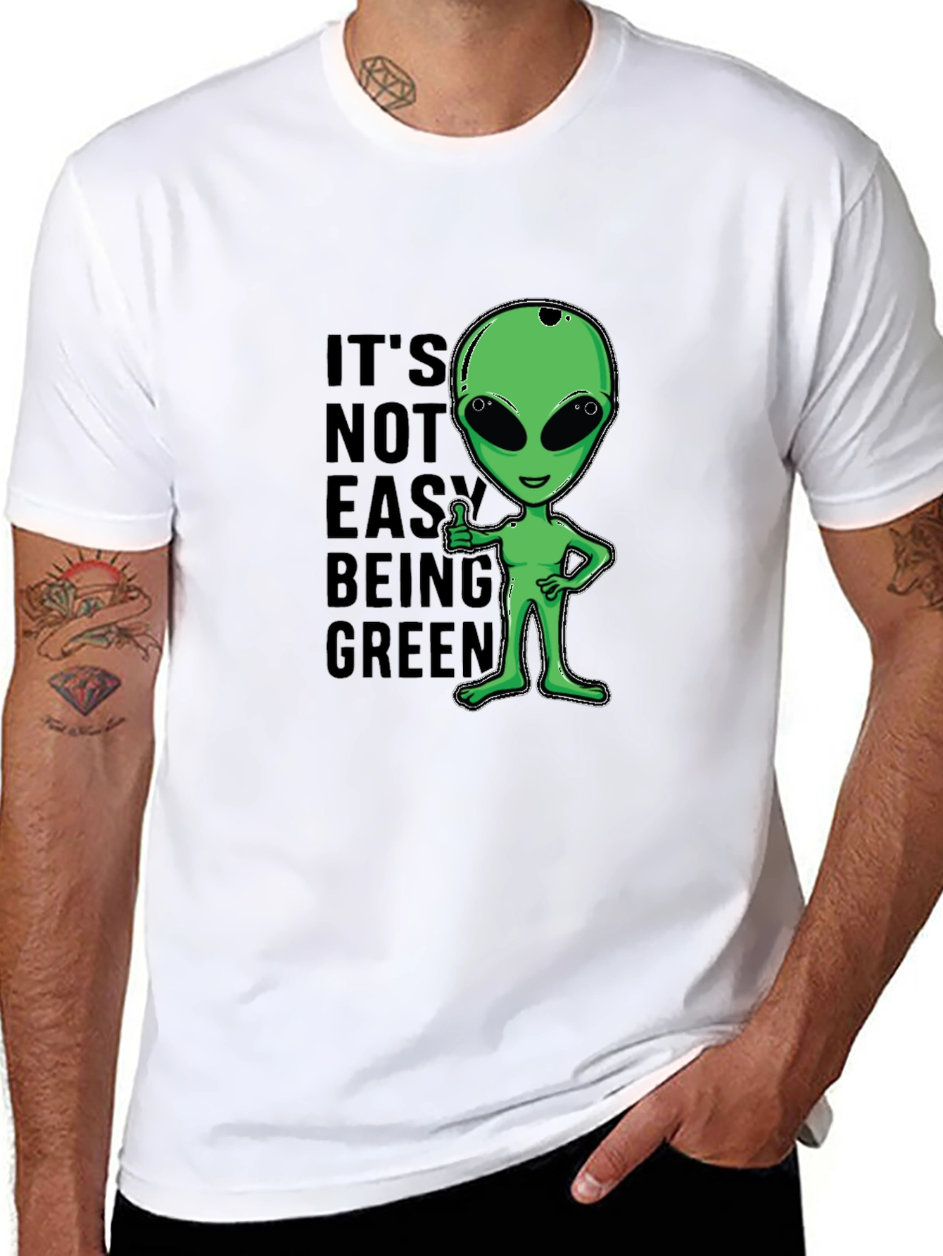 Black It's Not Easy Being Green Alien Graphic T-Shirt view 8