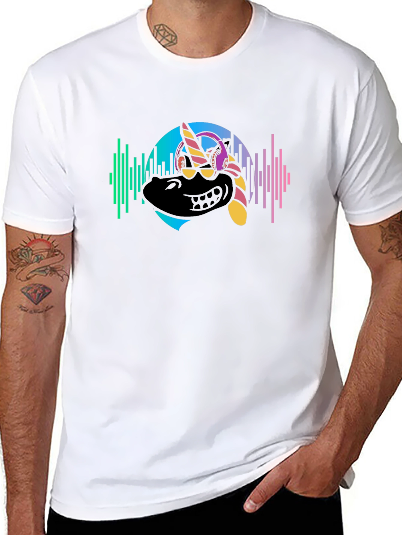 Black Unicorn DJ Graphic Tee - Black Cotton T-Shirt view 8