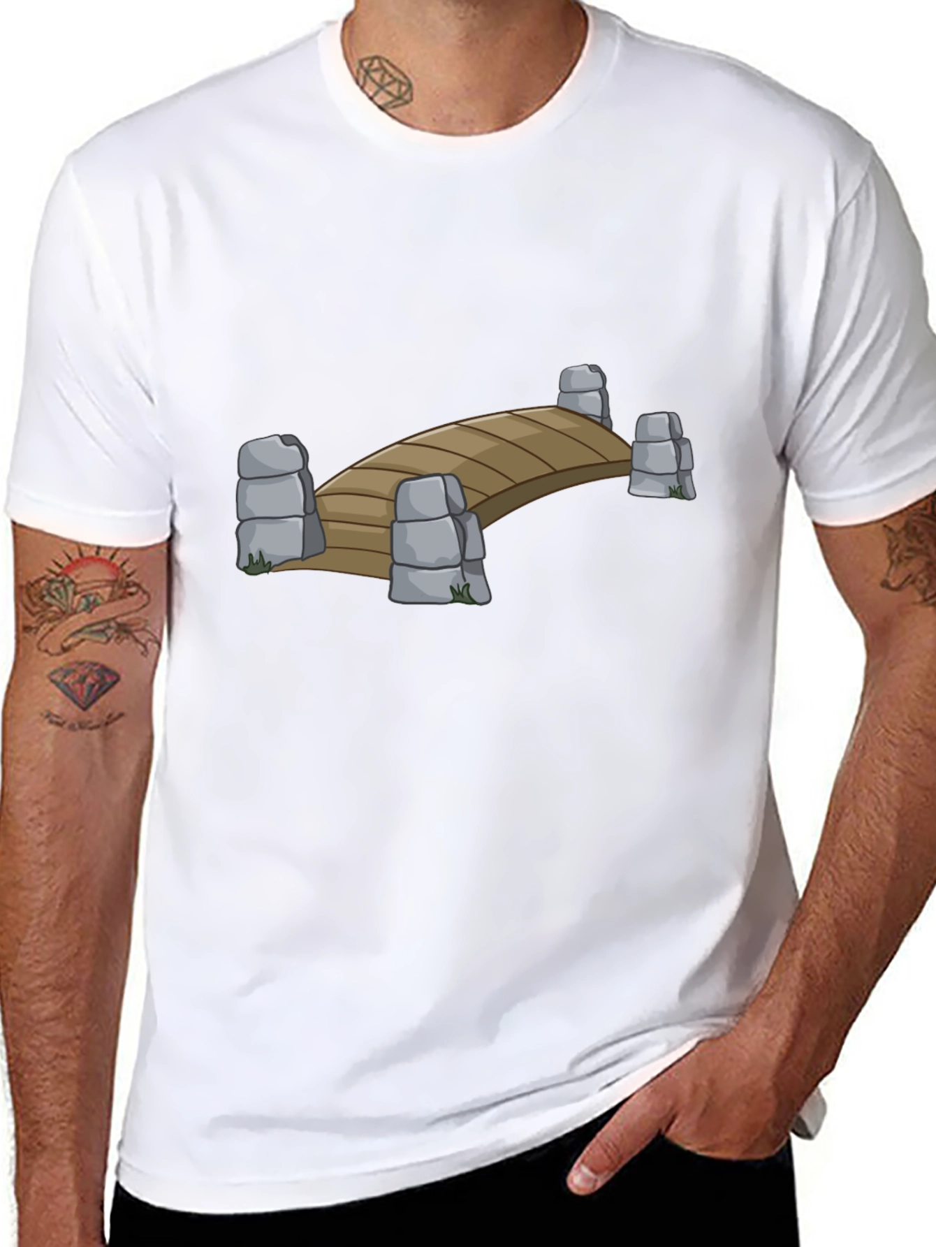 Black Bridge Graphic T-Shirt - Cool Cartoon Design view 8
