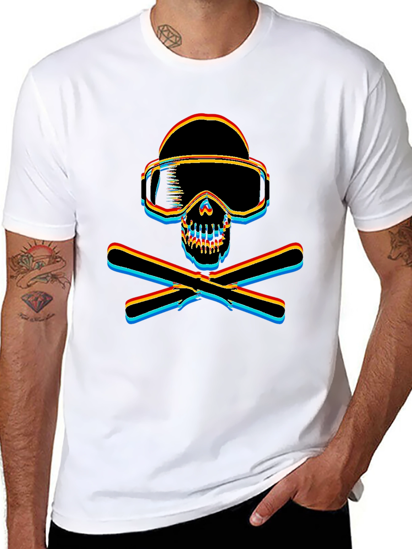 Black Ski Skull Graphic Tee - Black Cotton T-Shirt view 8