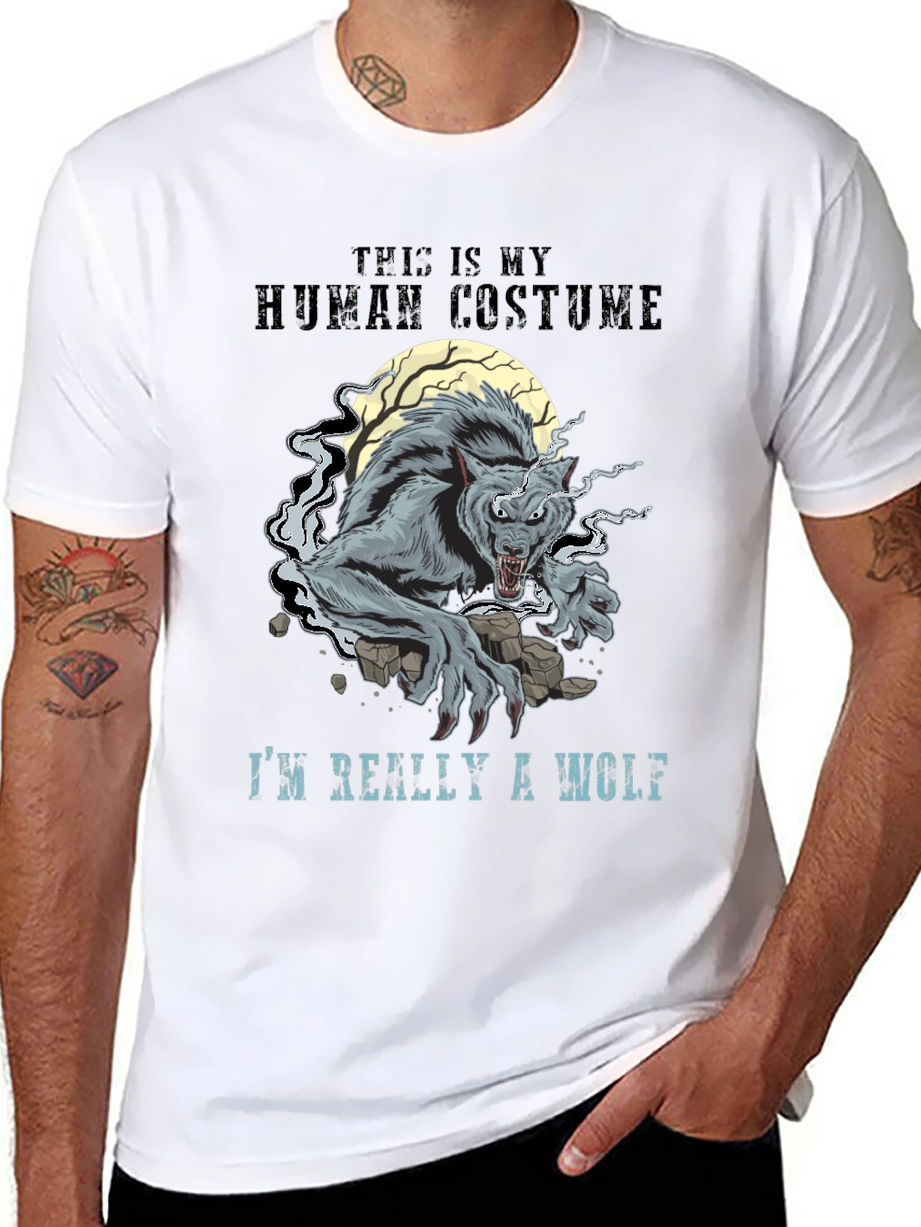 Black Human Costume Werewolf Graphic T-Shirt view 8