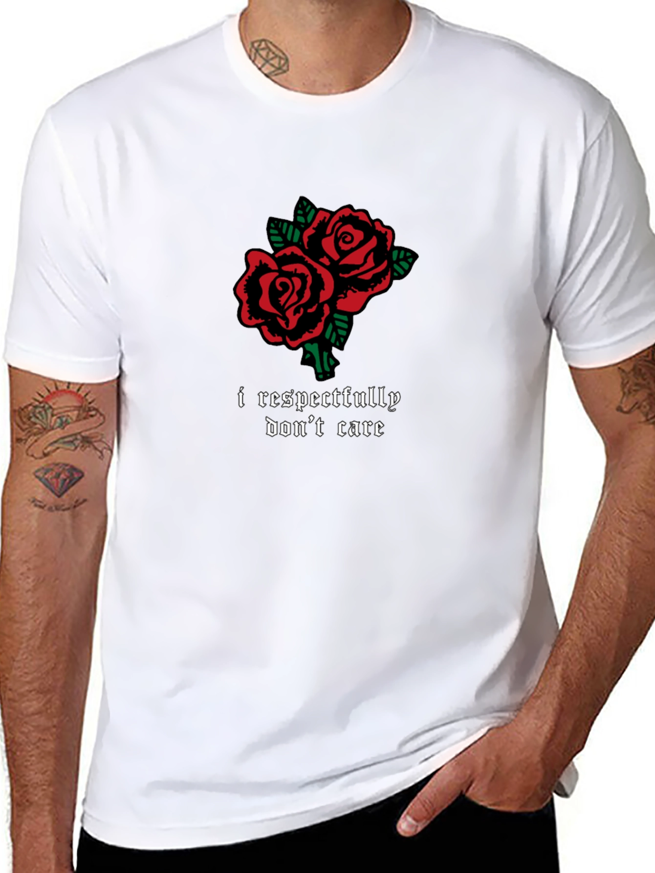 Black Roses and "I Respectfully Don't Care" Graphic T-Shirt view 8