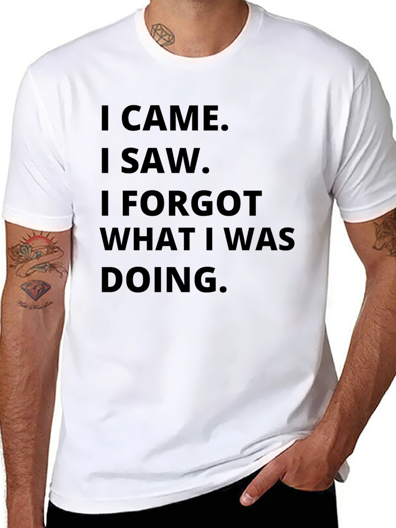 Black Funny Men's Black T-Shirt - I Came I Saw I Forgot Slogan view 8