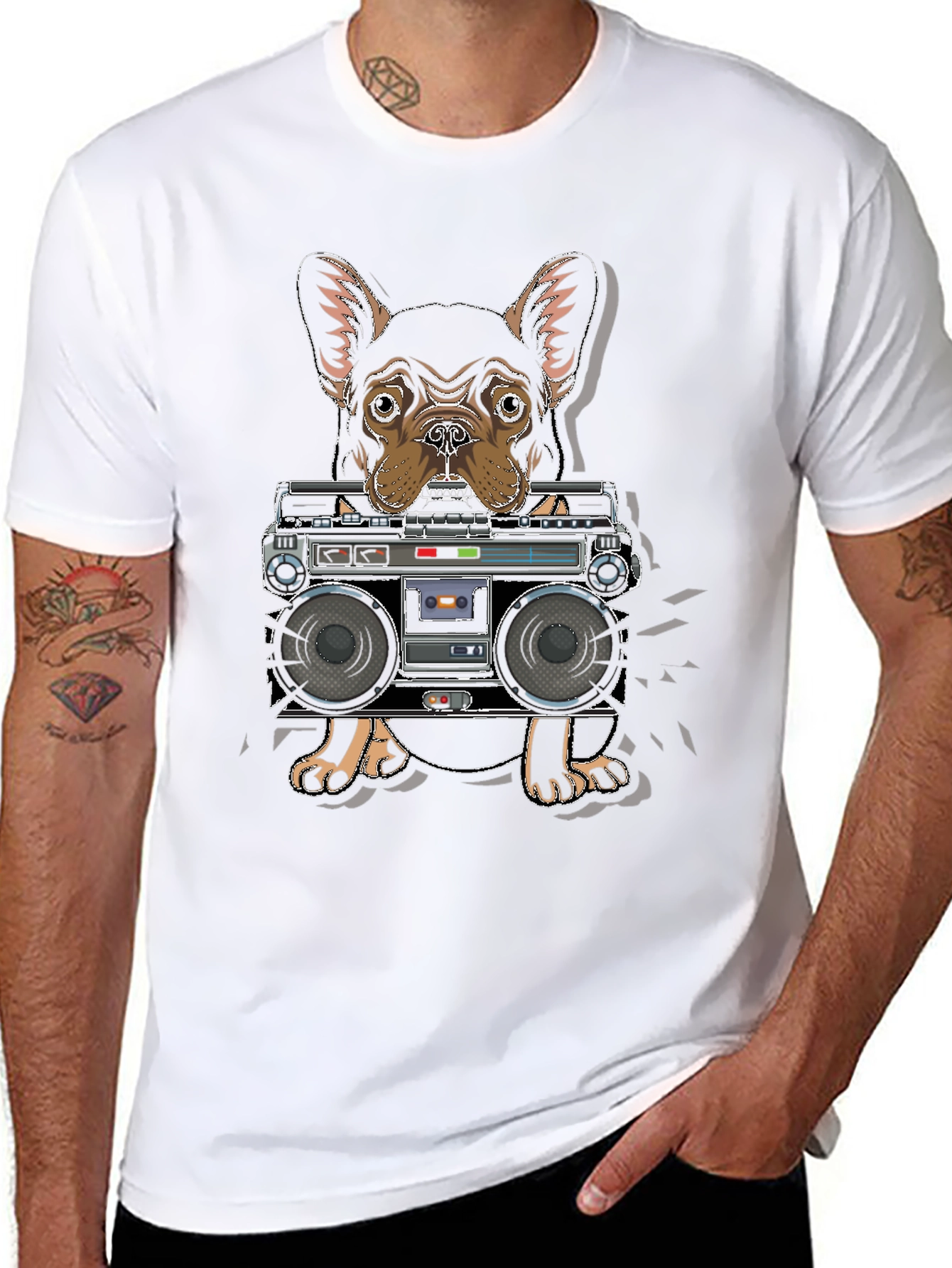 Black Dog with Boombox Graphic T-Shirt view 8