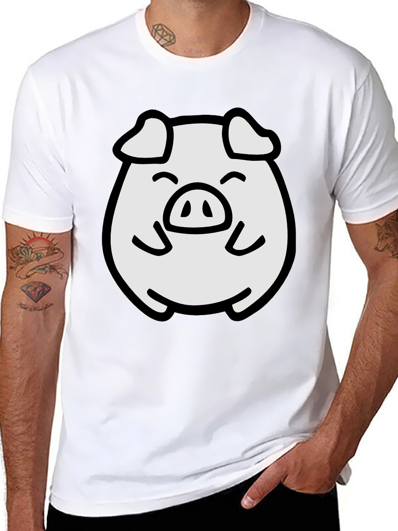 Black Cute Pig Graphic Tee - Black Cotton Blend Comfort view 8