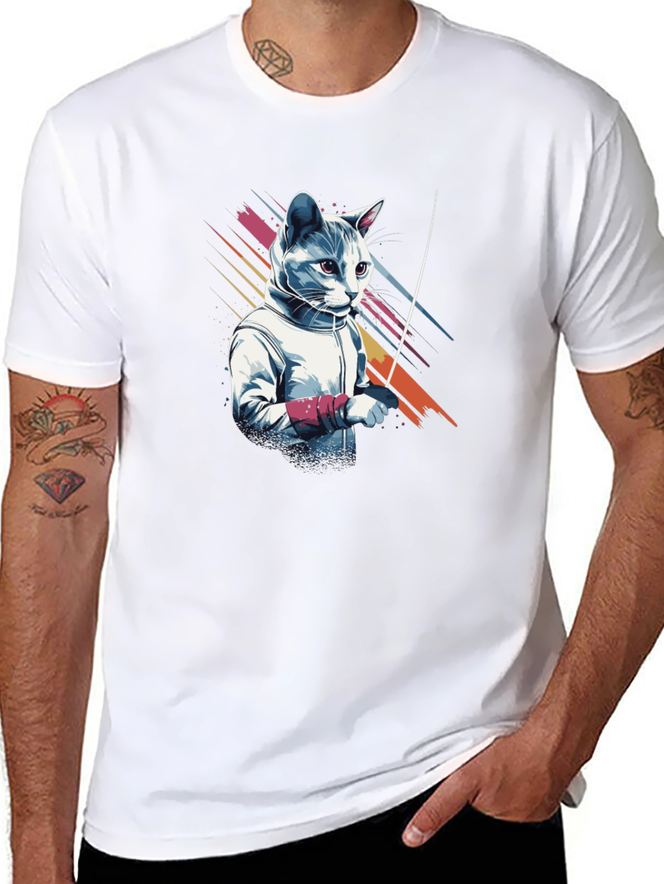 Black Fencing Cat Graphic T-Shirt view 8
