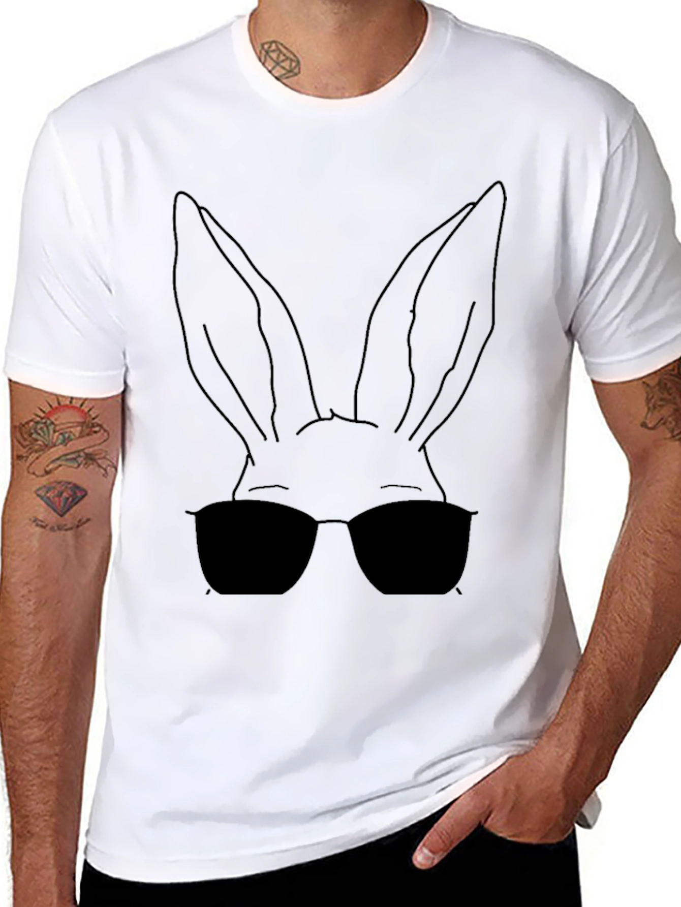 Black Cool Bunny T-Shirt - Black Cotton Tee view 8