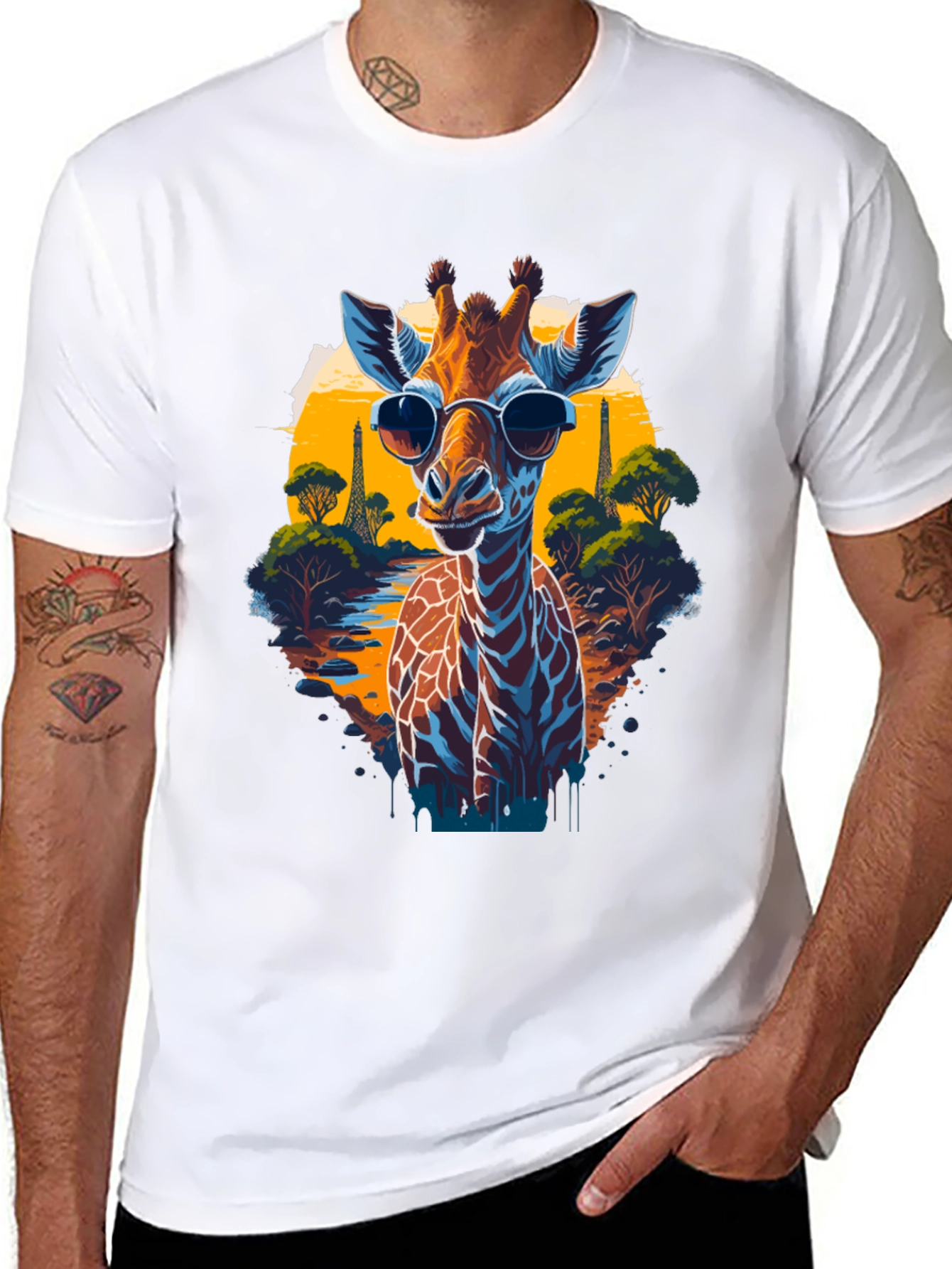 Black Cool Giraffe in Shades Graphic T-Shirt view 8