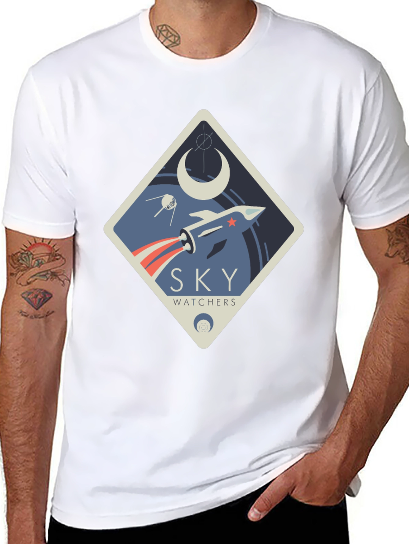 Black Sky Watchers Graphic Tee - Space Rocket Design view 8