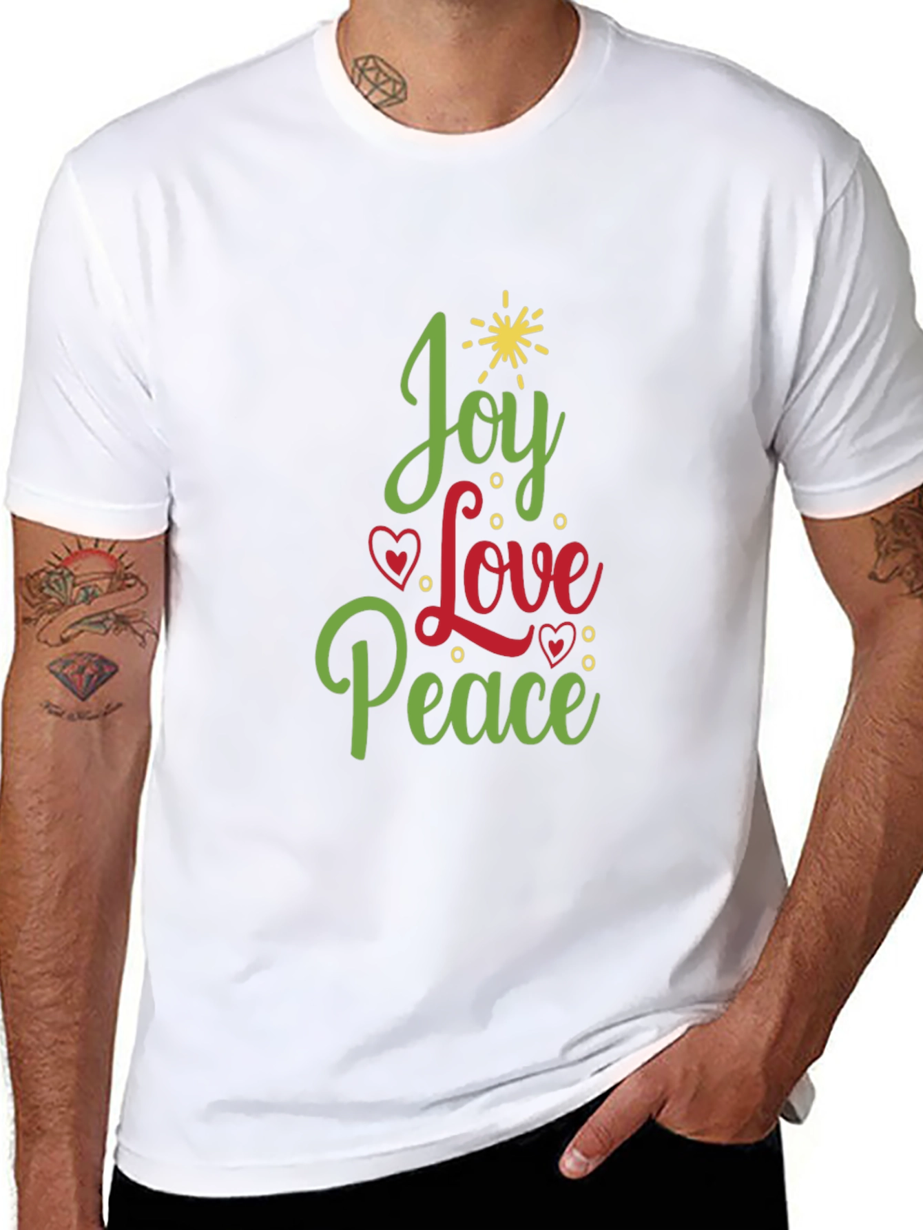 Black Joy Love Peace Christmas Tree Holiday Graphic Tee view 8