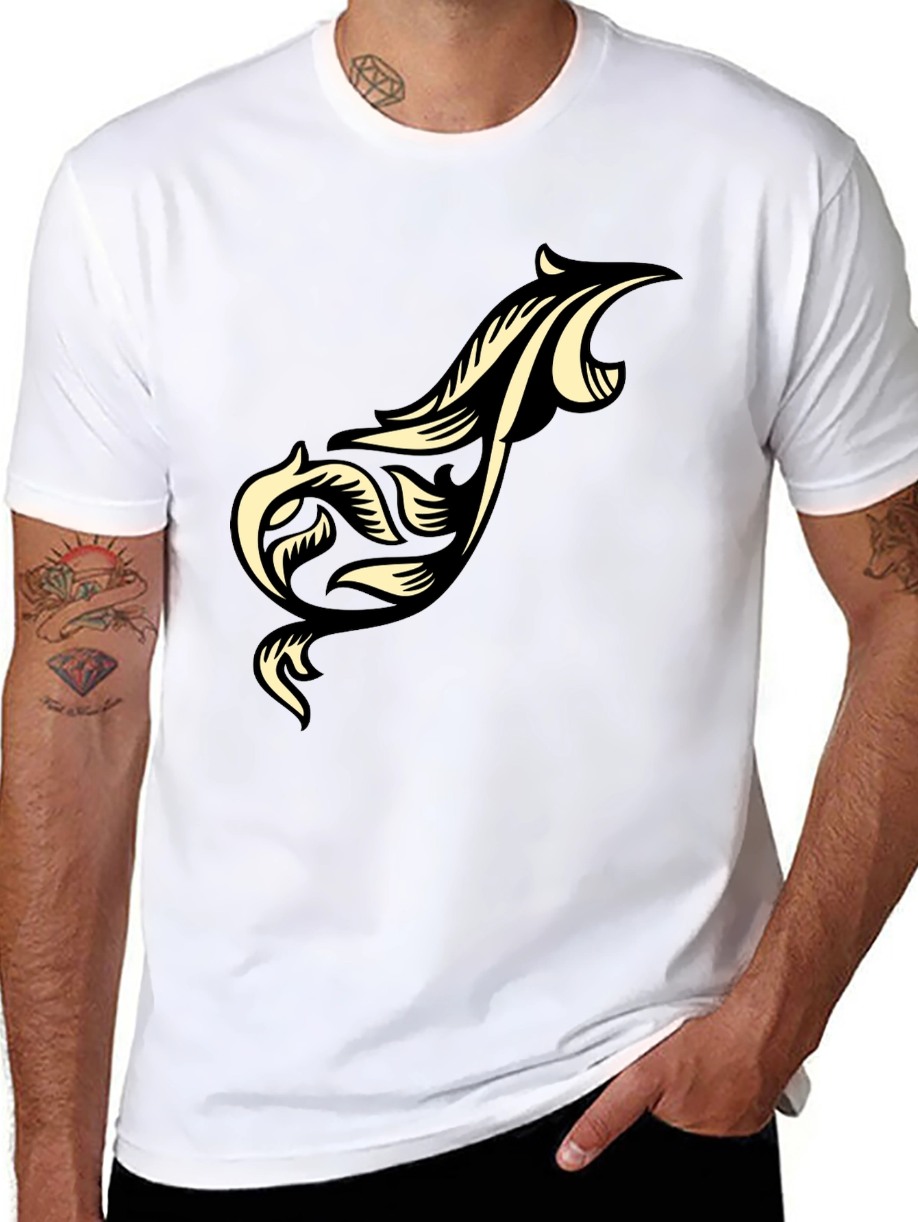 Black Men's Black T-Shirt with Tribal Design view 8