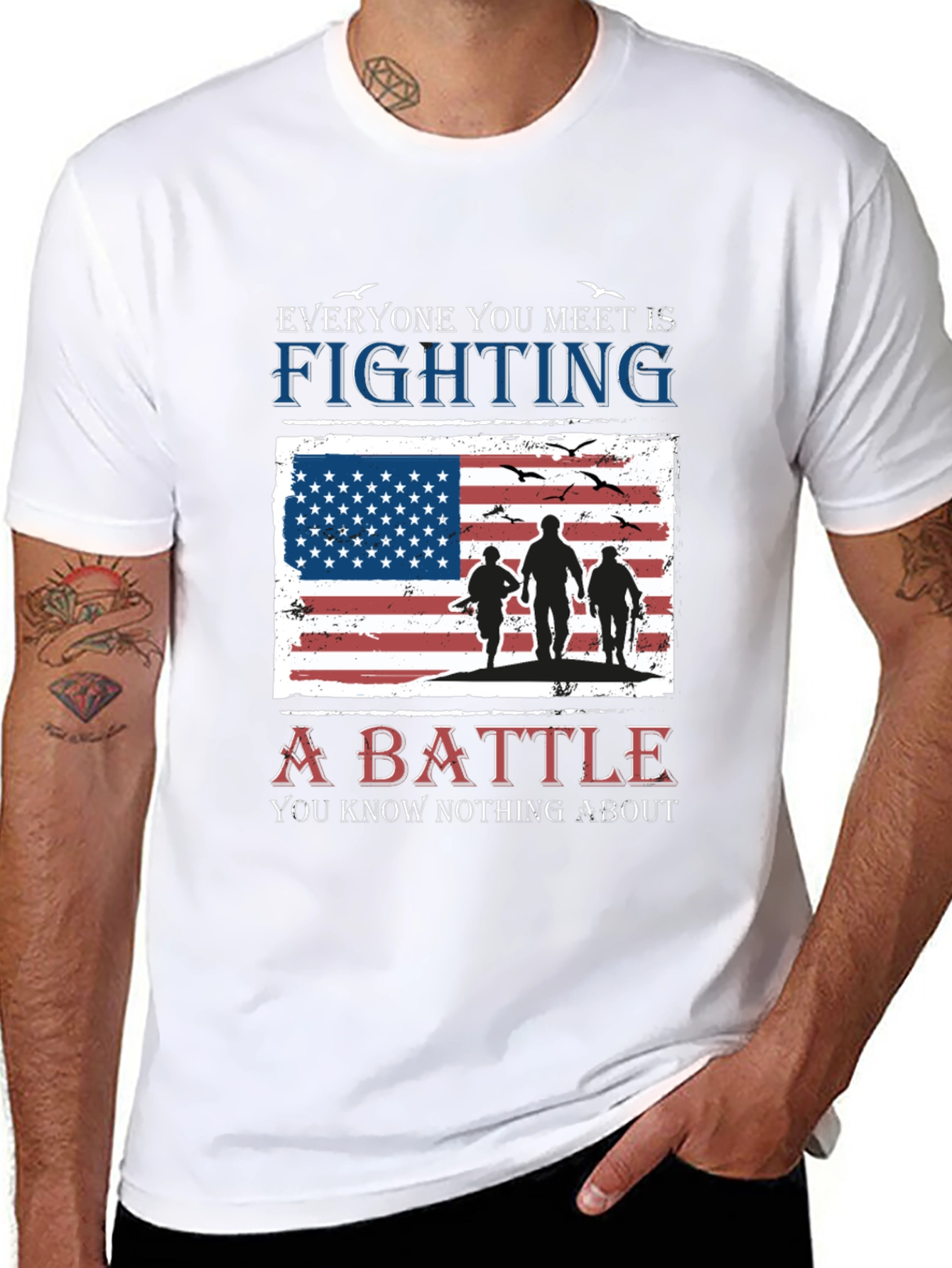 Black Everyone You Meet is Fighting a Battle T-Shirt view 8
