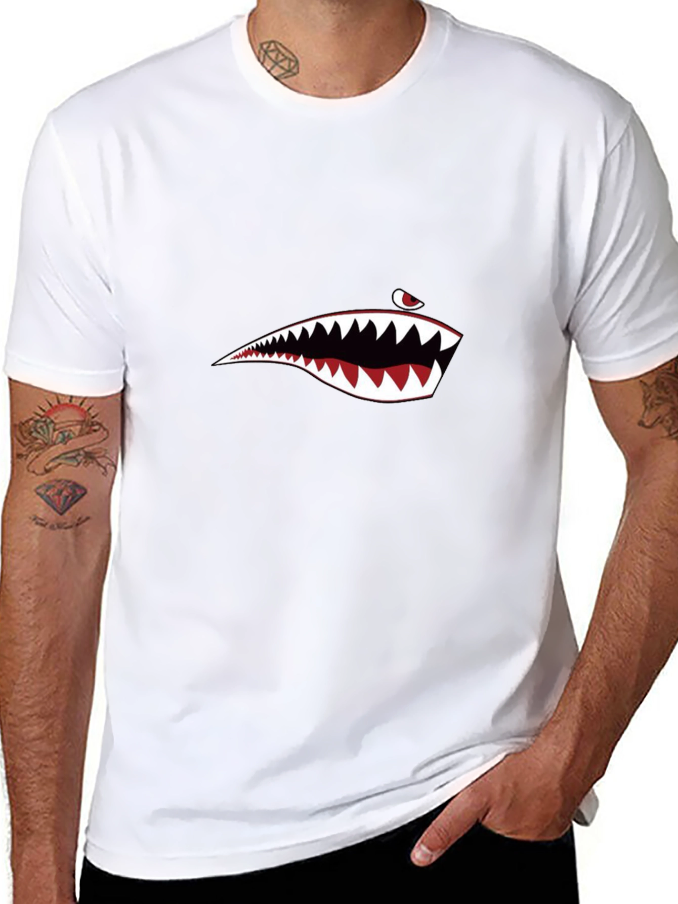 Black Shark Mouth Graphic Tee - Men's Black T-Shirt view 8