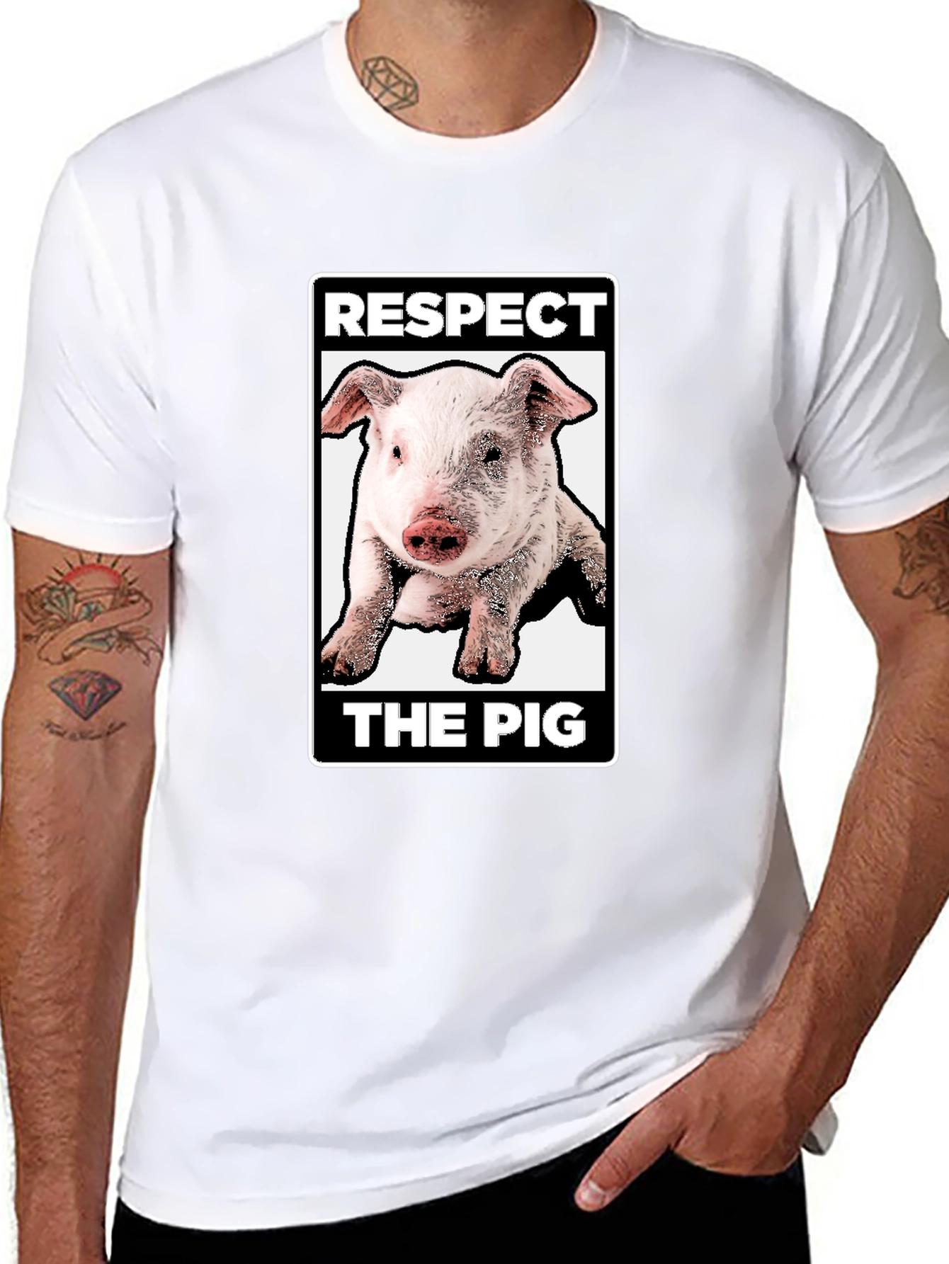 Black Respect the Pig Graphic T-Shirt - Black view 8