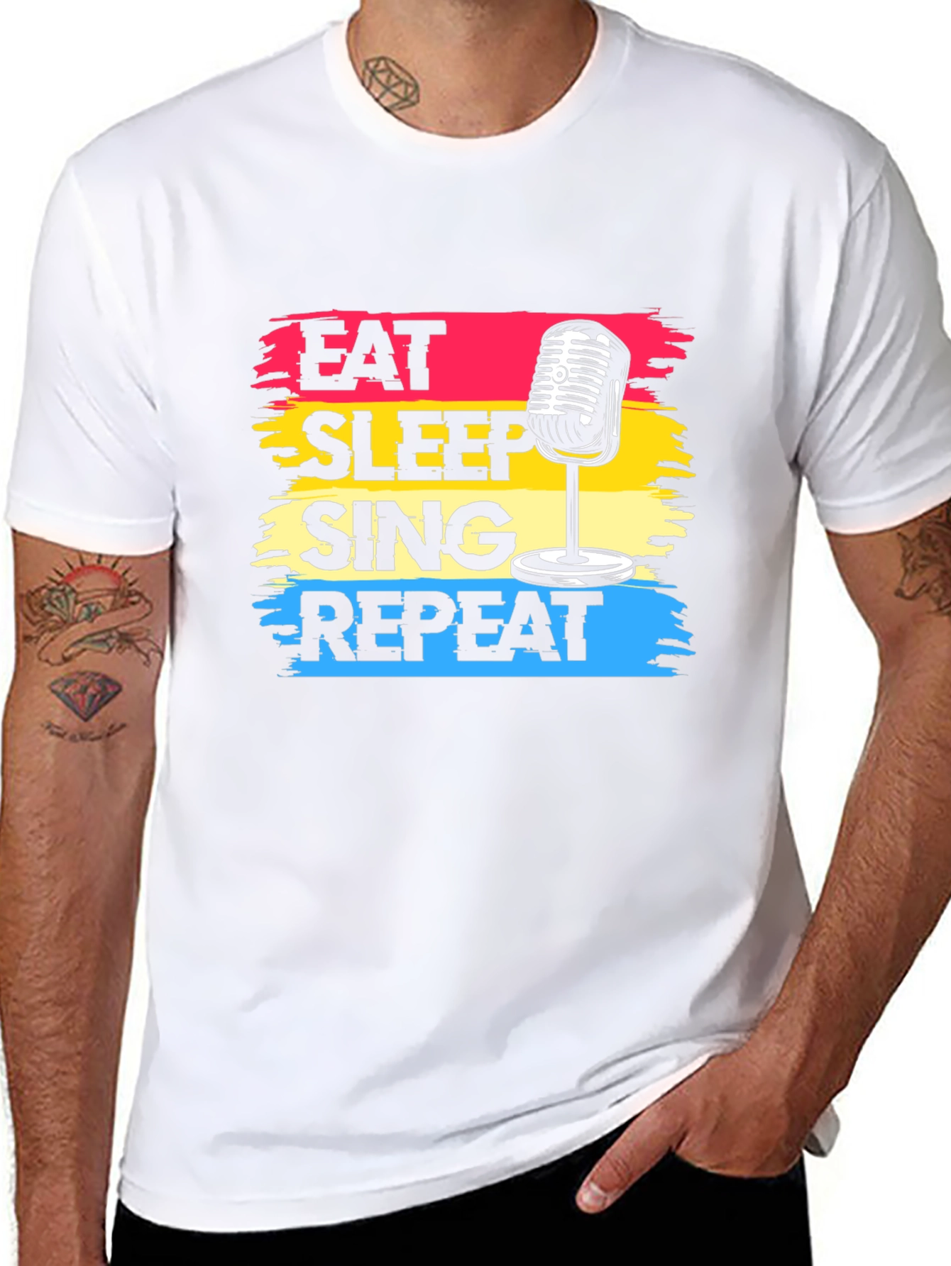 Black Eat Sleep Sing Repeat Black Graphic Tee view 8