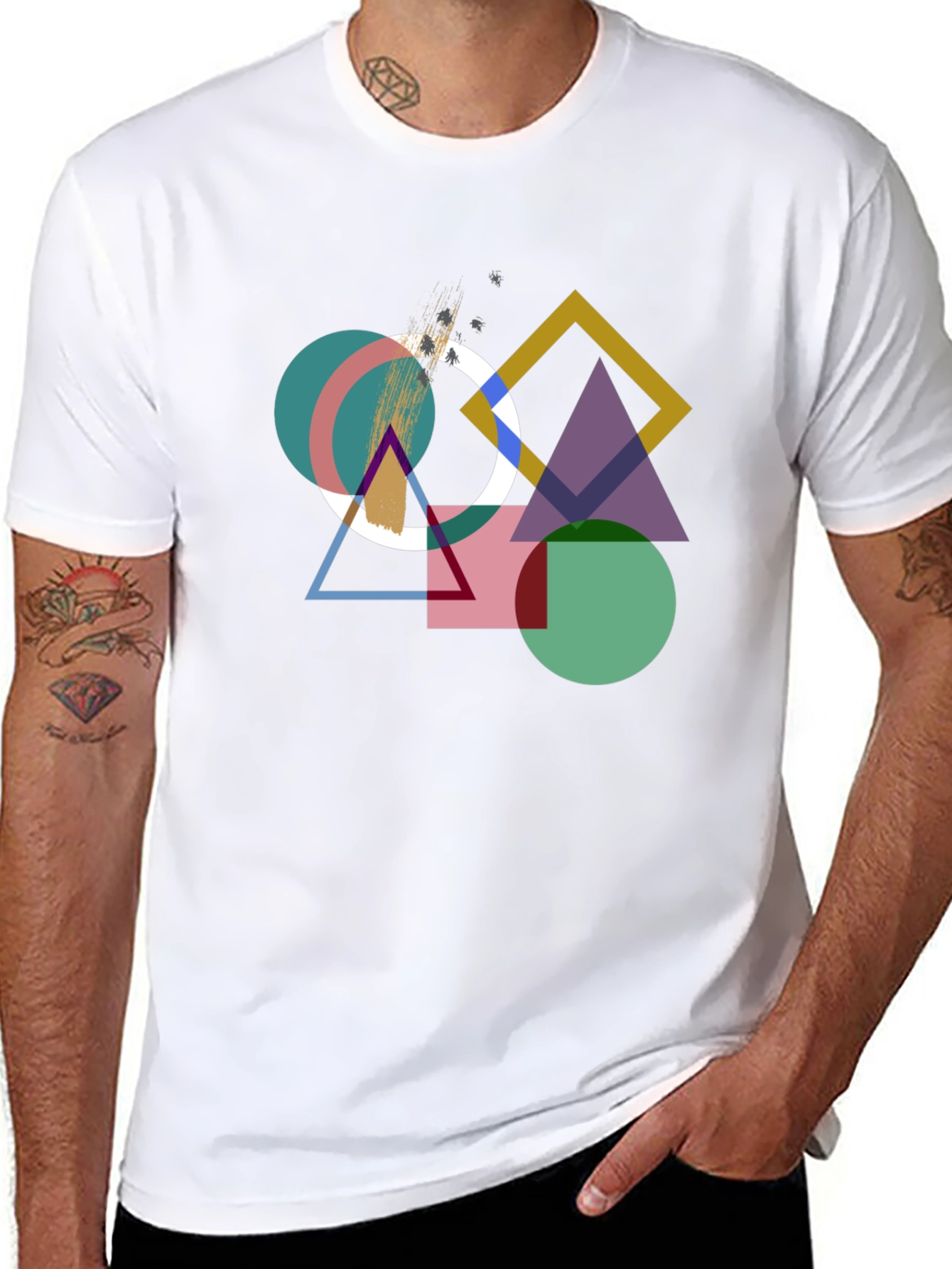 Black Geometric Design Black T-Shirt view 8