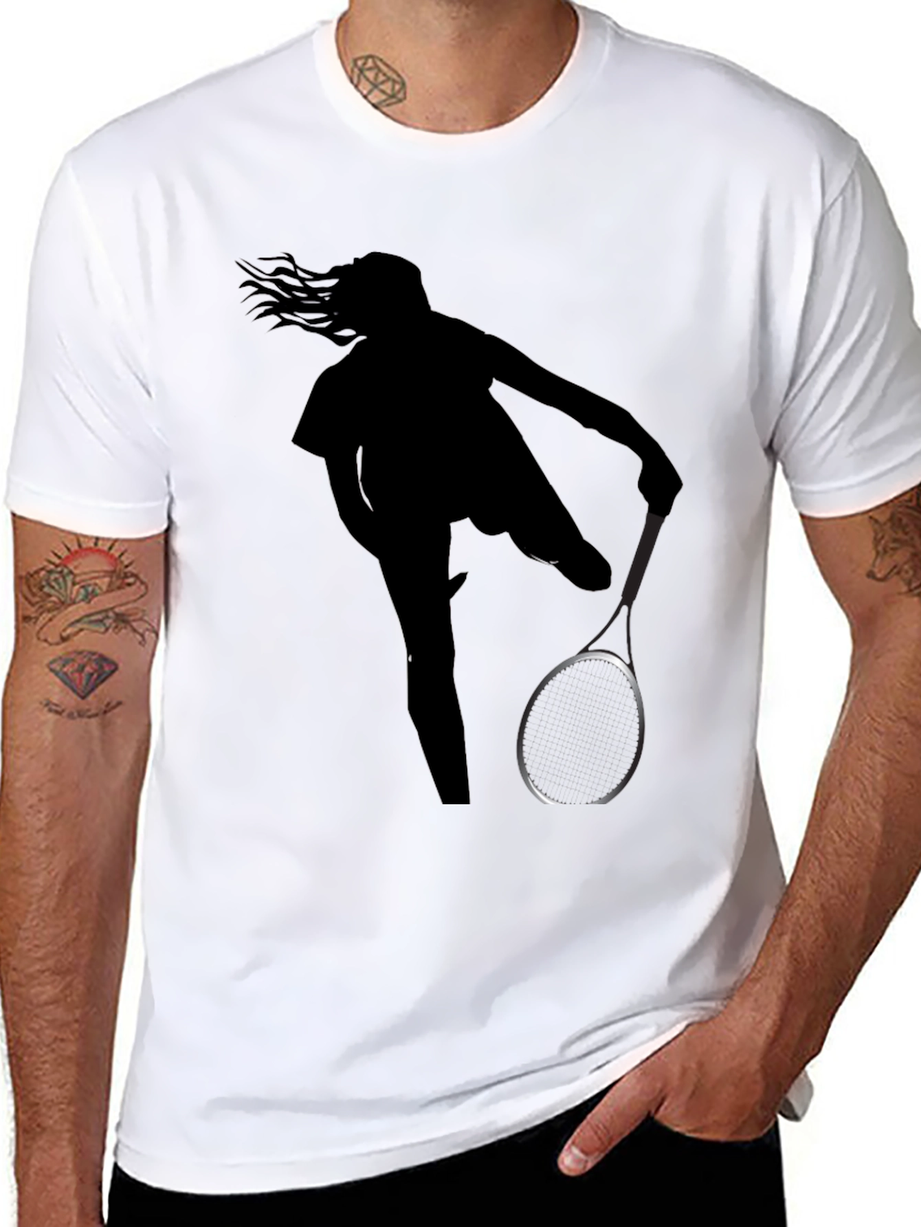 Black Tennis Player Silhouette Black Graphic Tee view 8