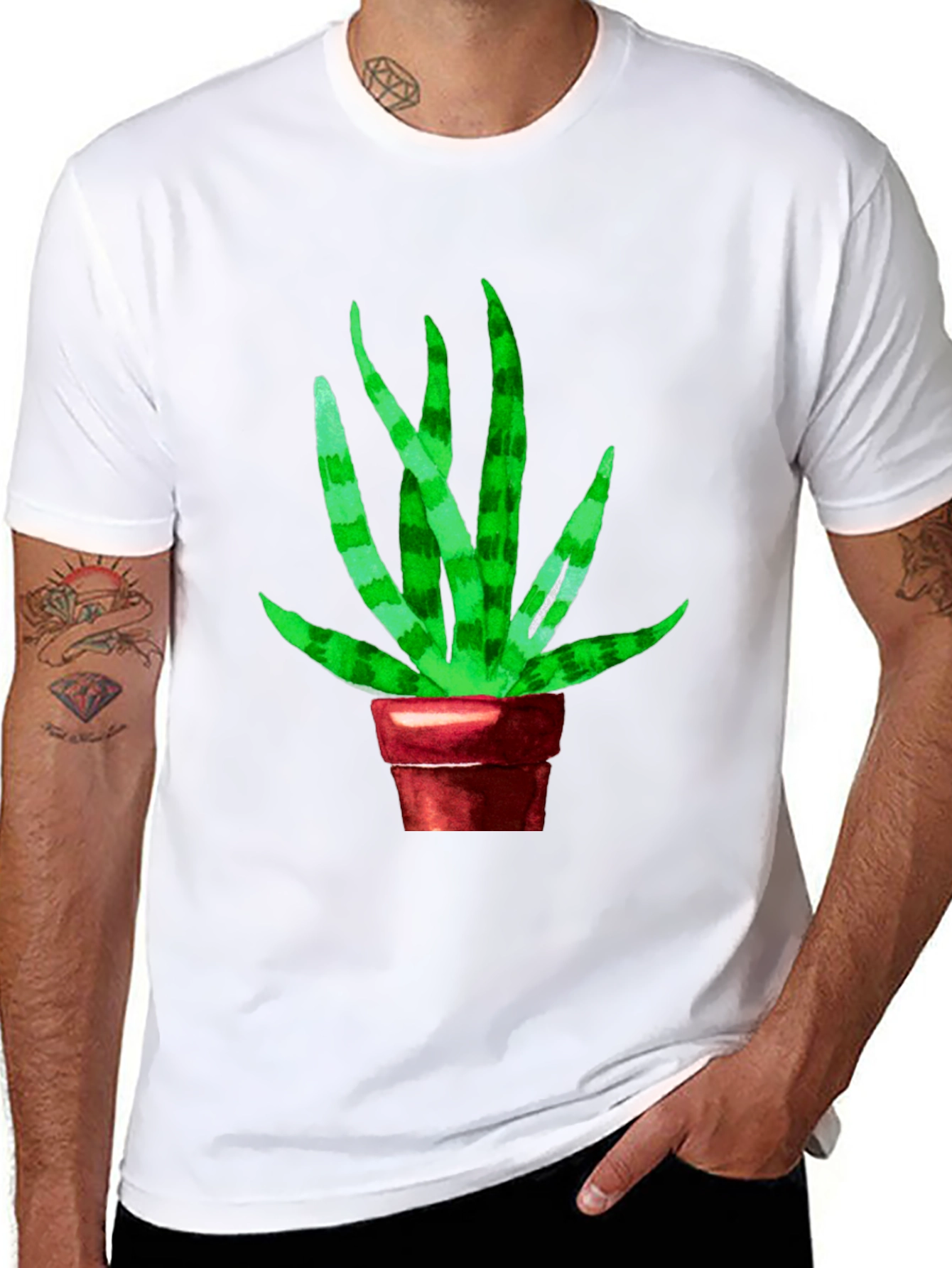 Black Unique Snake Plant Graphic Tee - Black Cotton Blend view 8