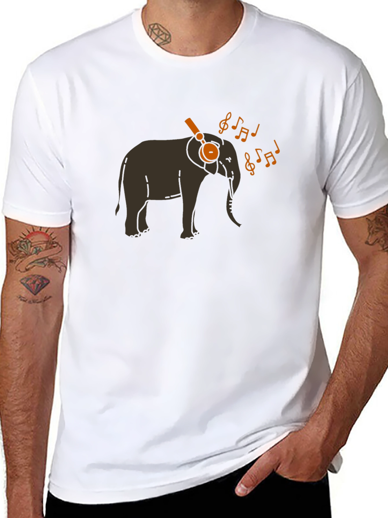 Black Musical Elephant Graphic T-Shirt - Cool Animal Tee view 8