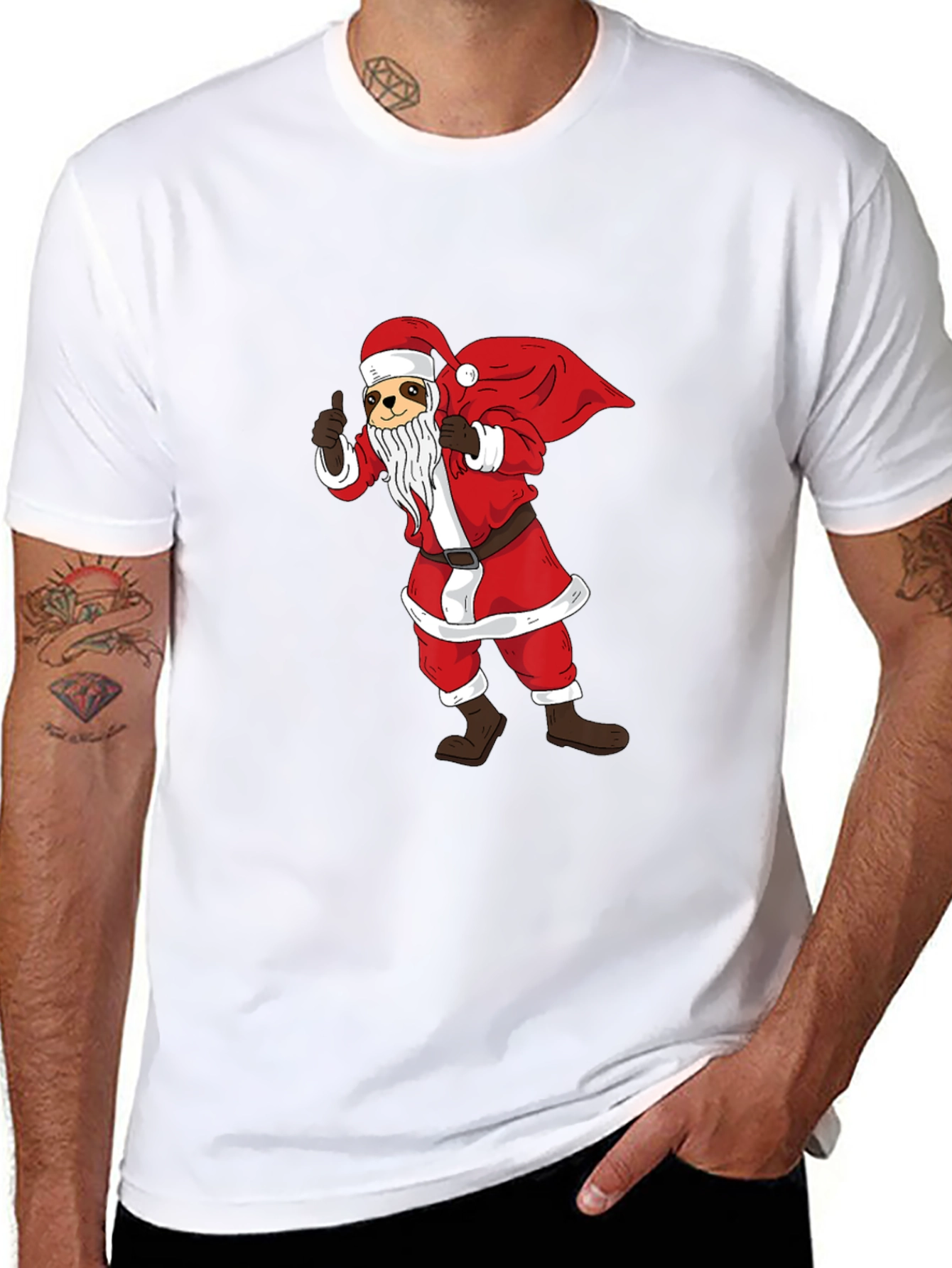 Black Santa Sloth Graphic T-Shirt - Holiday Cheer view 8