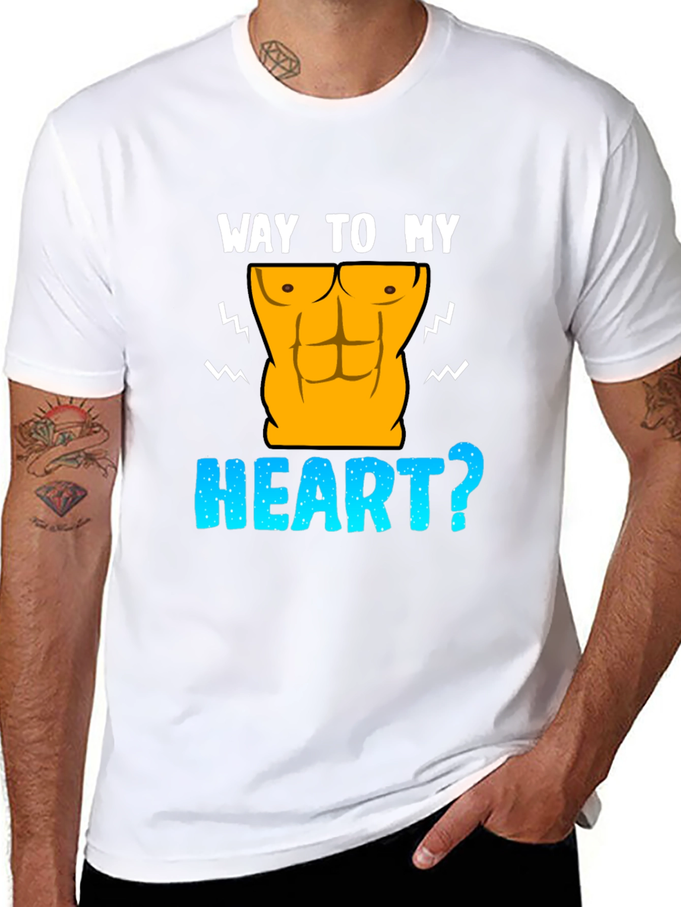 Black Way To My Heart Abs Funny Graphic T-Shirt view 8