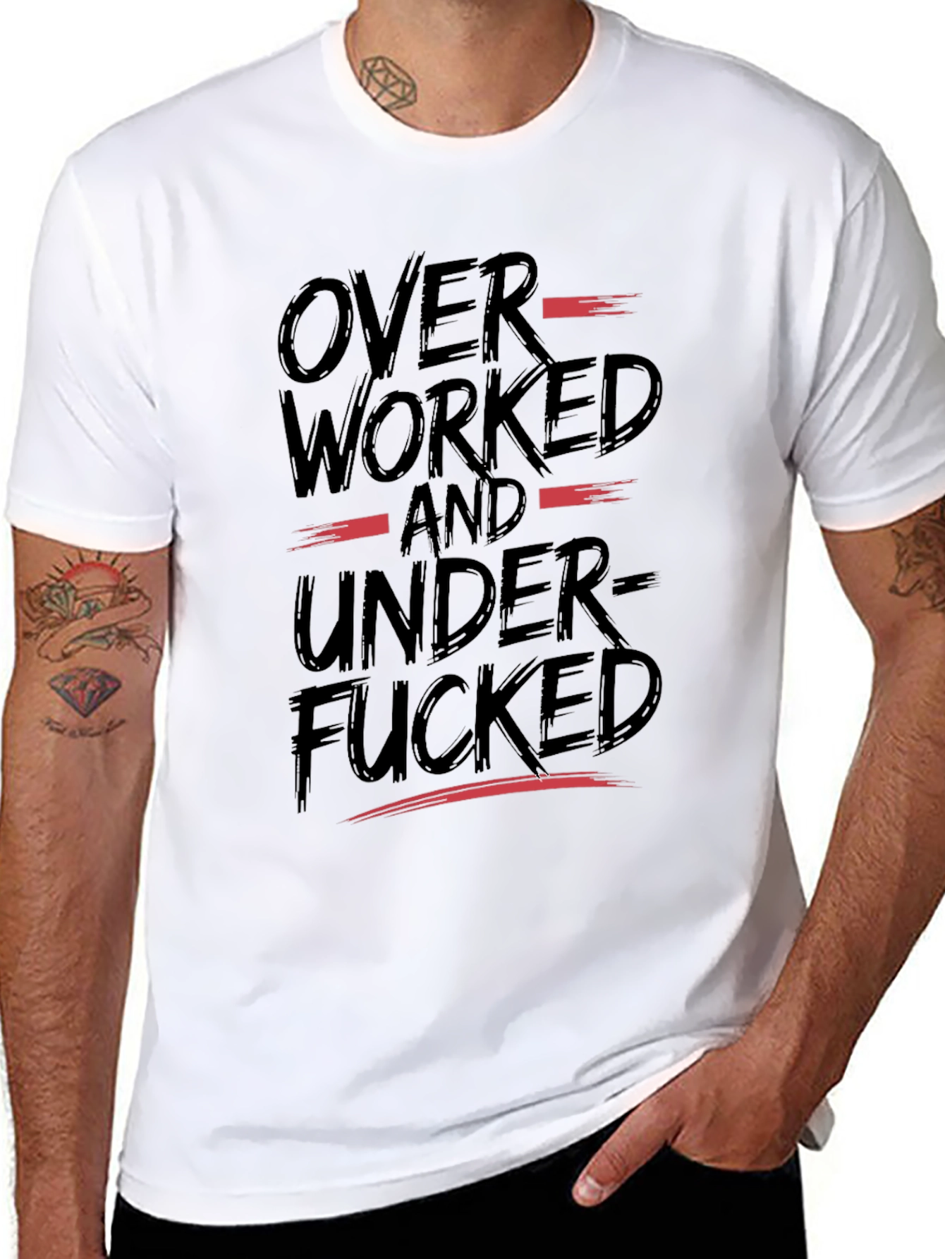 Black Overworked and Underfucked Graphic T-Shirt view 8