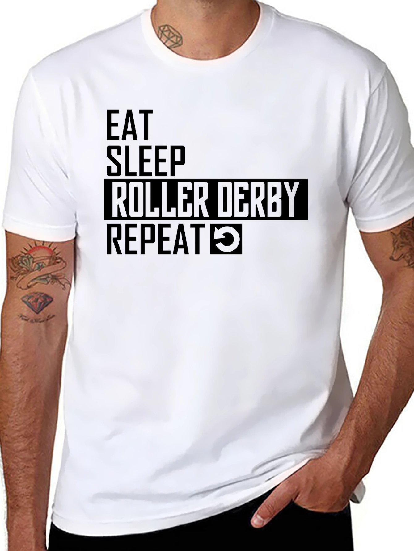 Black Eat Sleep Roller Derby Repeat Black T-Shirt view 8