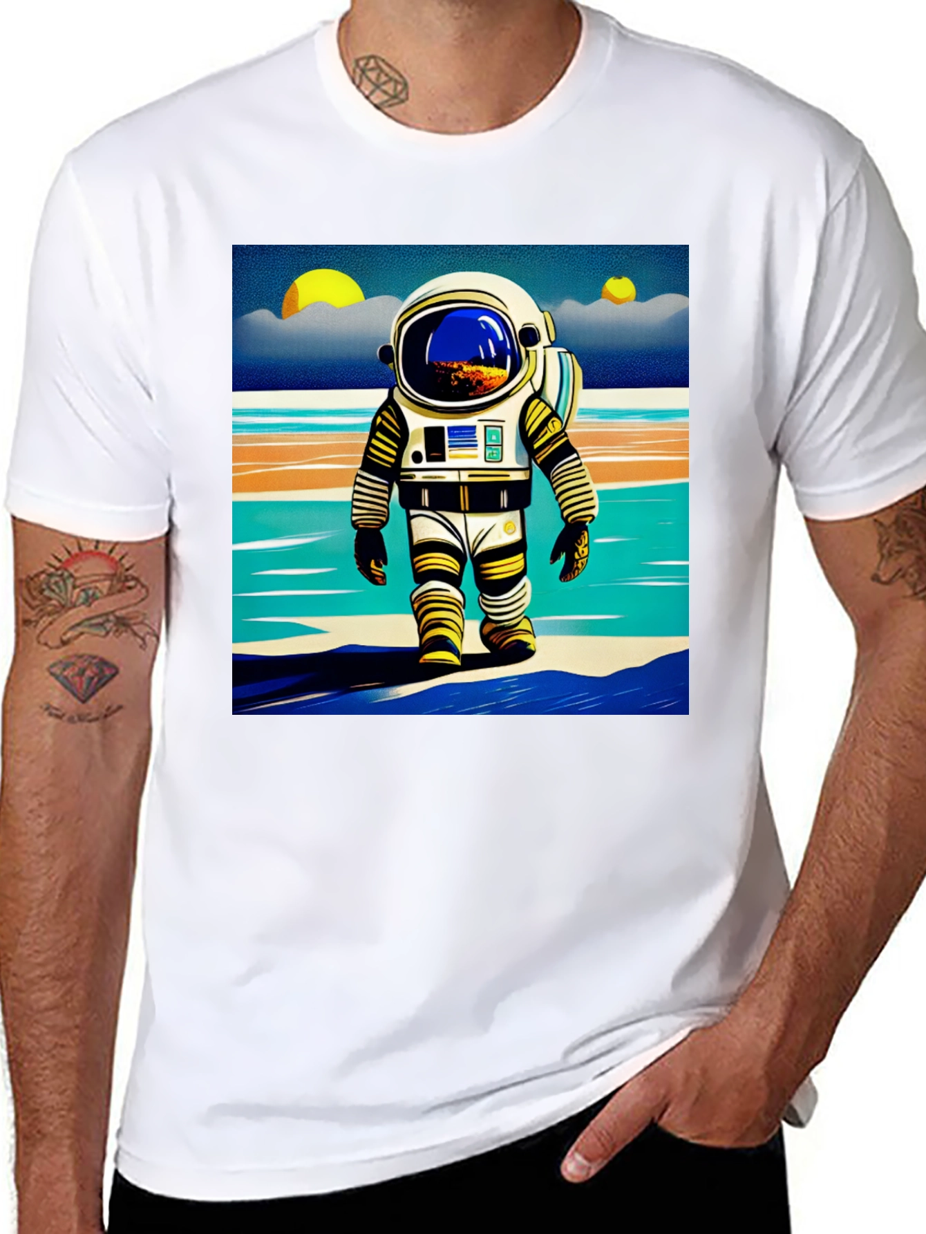 Black Astronaut Beach T-Shirt - Retro Space Adventure Tee view 8