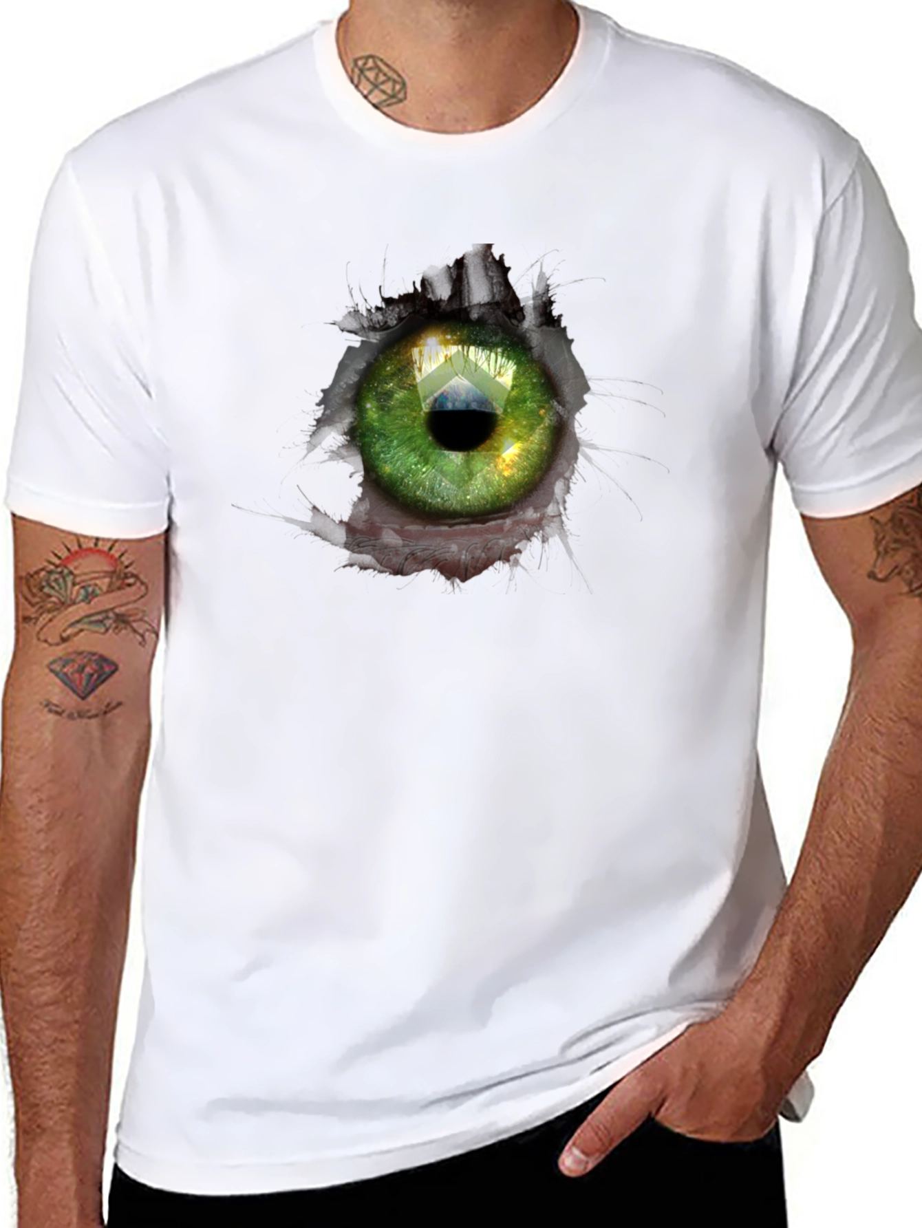 Black Surreal Eye Graphic Black T-Shirt view 8