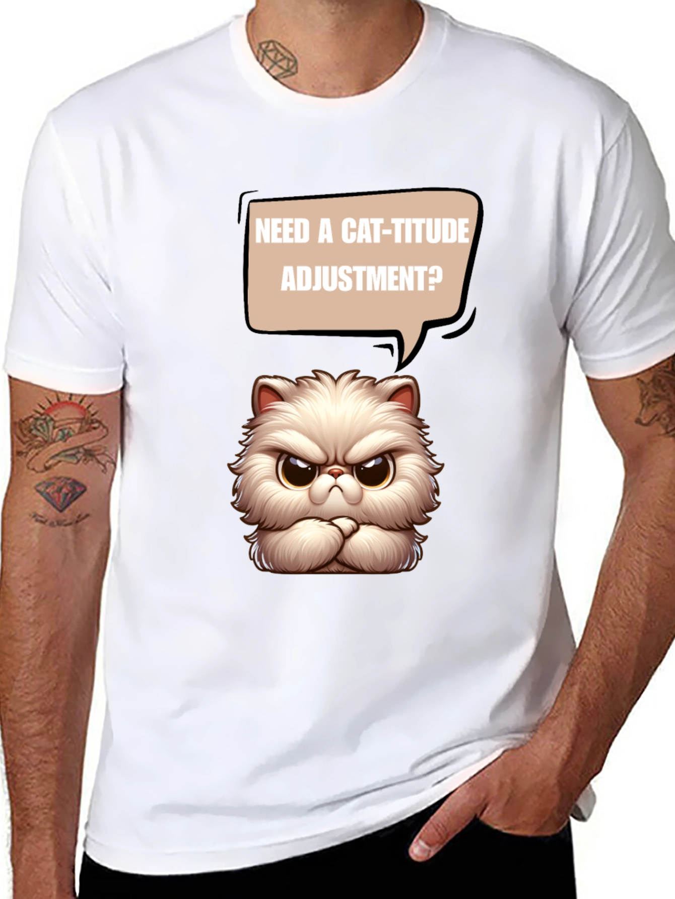 Black Cat-itude T-Shirt - Funny Grumpy Cat Design view 8