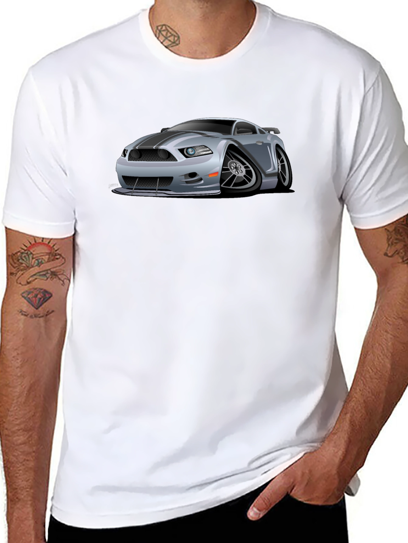 Black Car Cartoon Graphic Print Black T-Shirt view 8