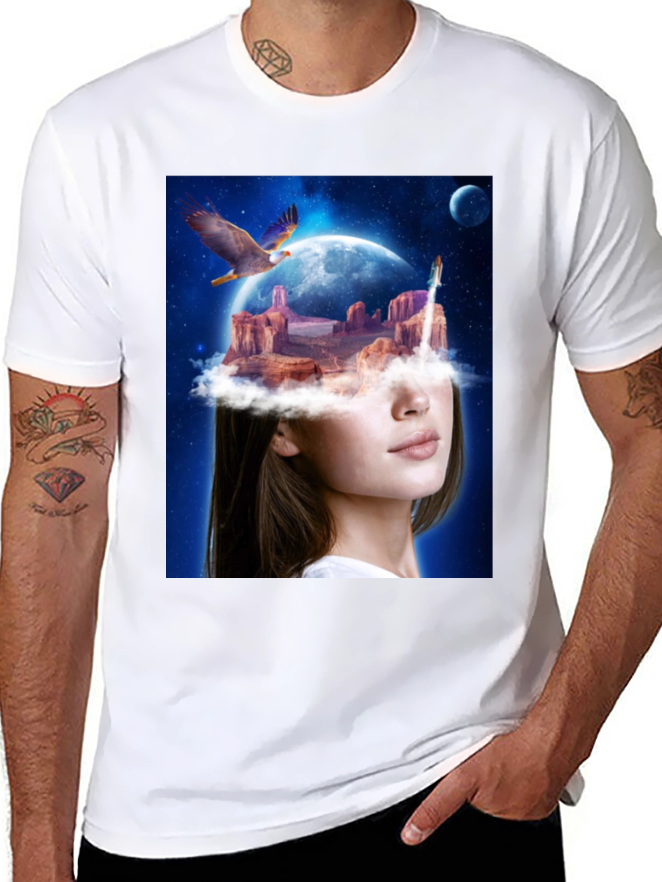 Black Surreal Dreamscape Graphic Tee - Unique Artistic T-Shirt view 8