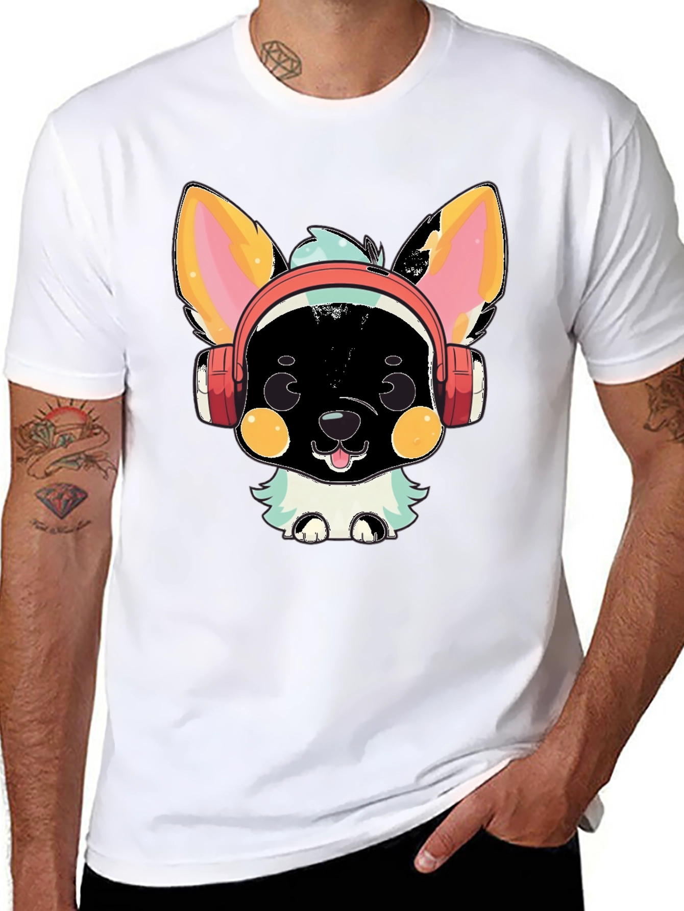 Black Cool Canine Beats T-Shirt view 8