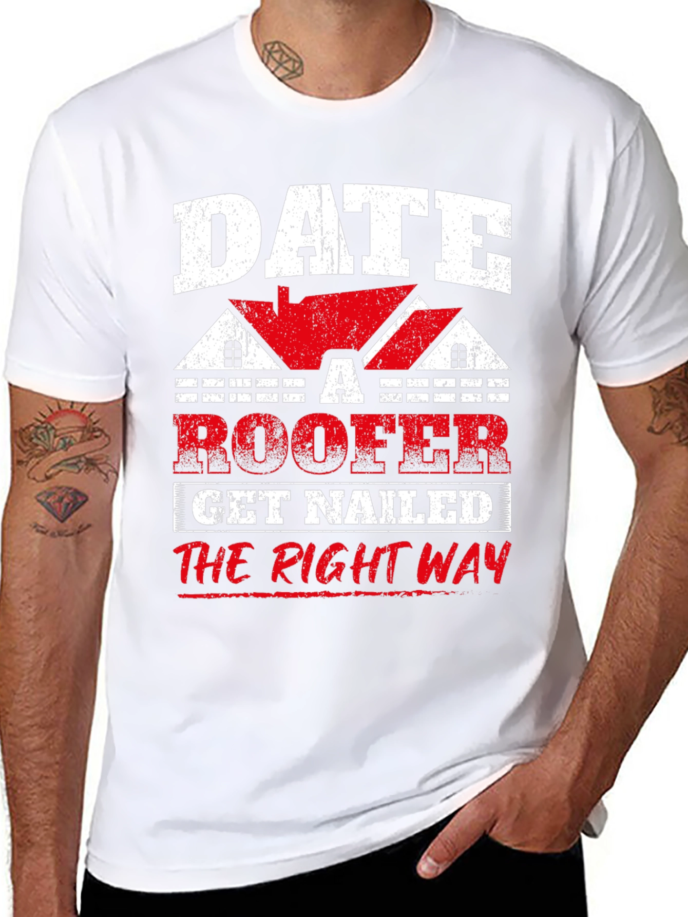 Black Date a Roofer T-Shirt - Get Nailed the Right Way Funny Tee view 8