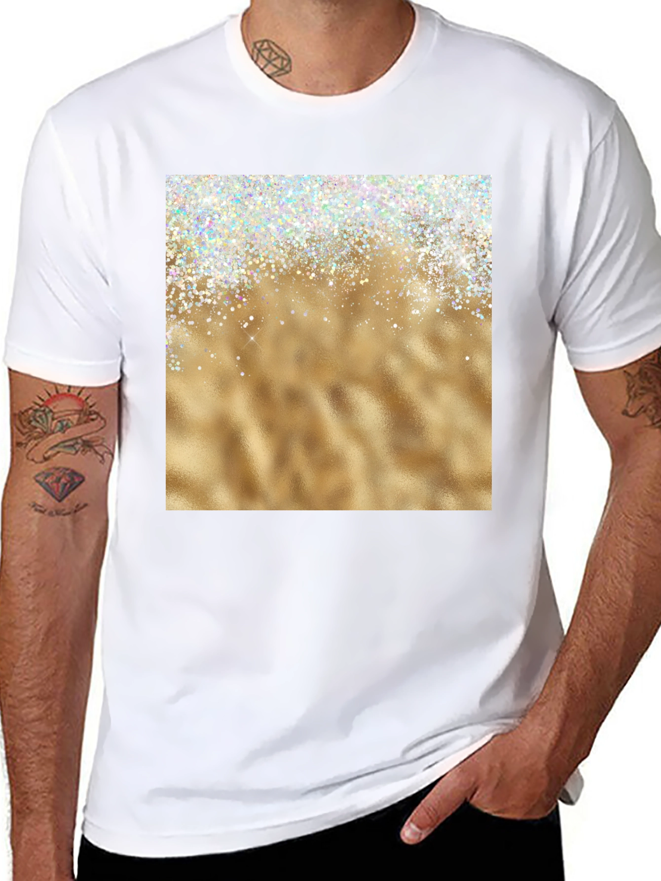 Black Sparkling Gold Graphic Tee view 8
