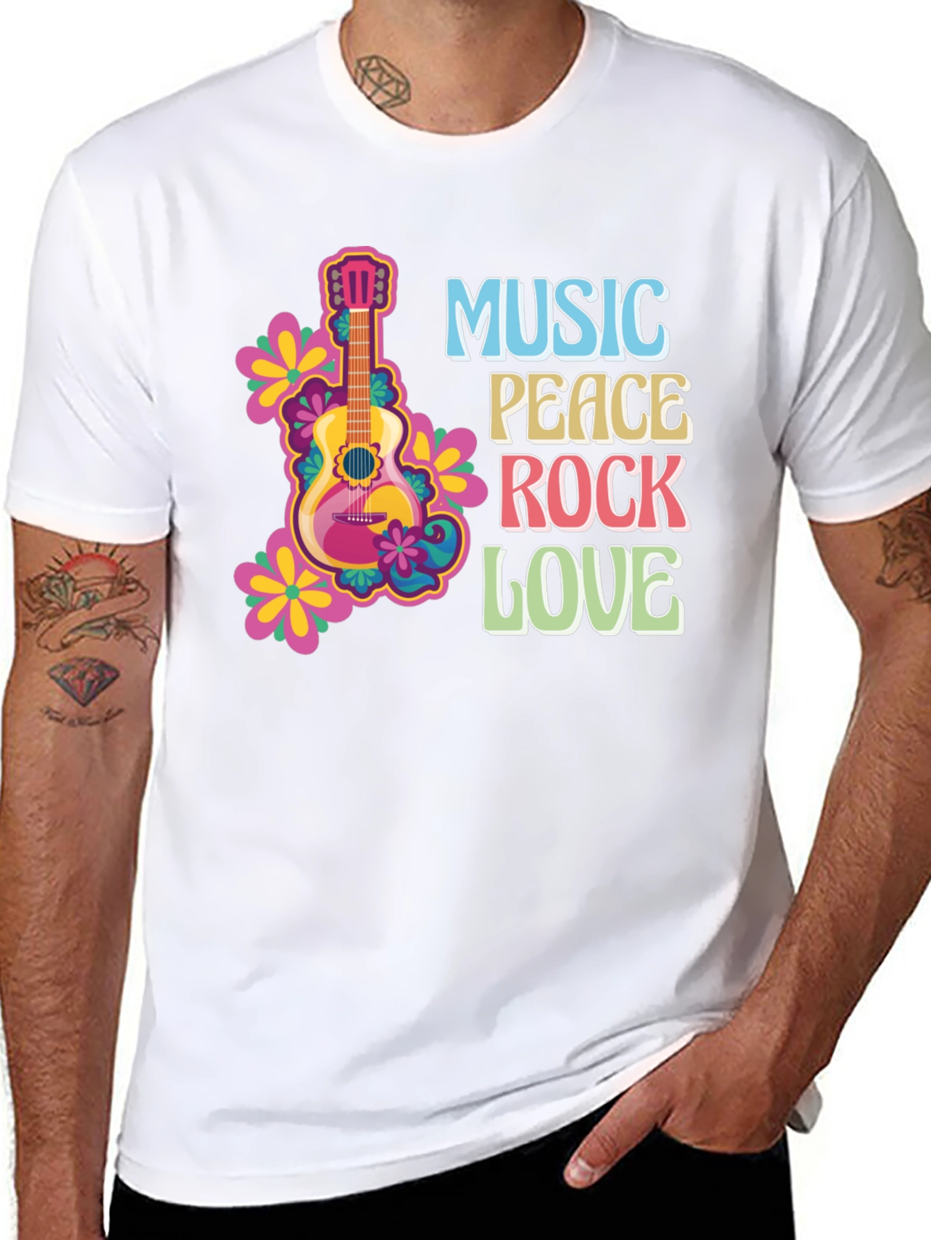 Black Music Peace Rock Love Graphic T-Shirt view 8
