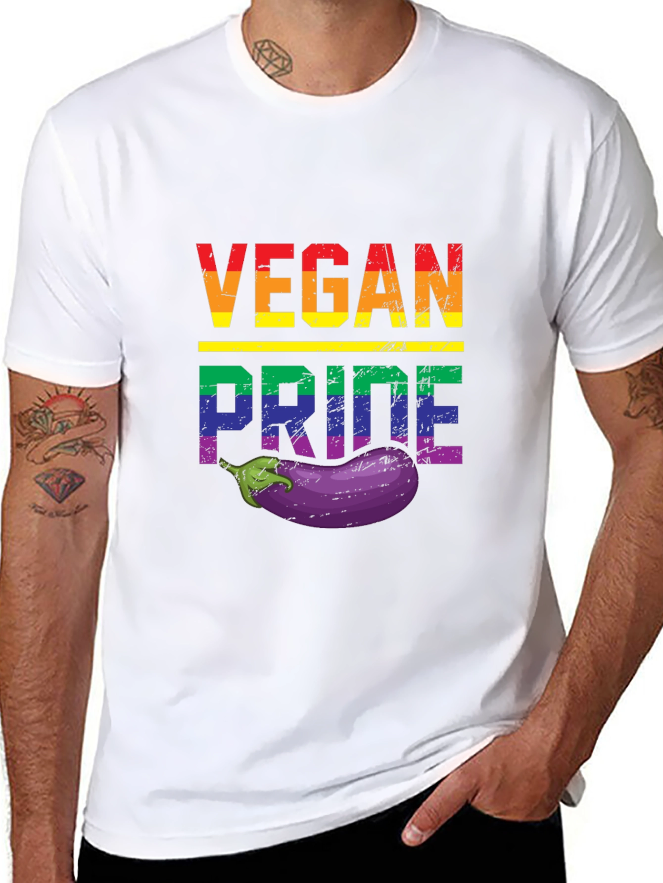 Black Vegan Pride T-Shirt with Eggplant view 8