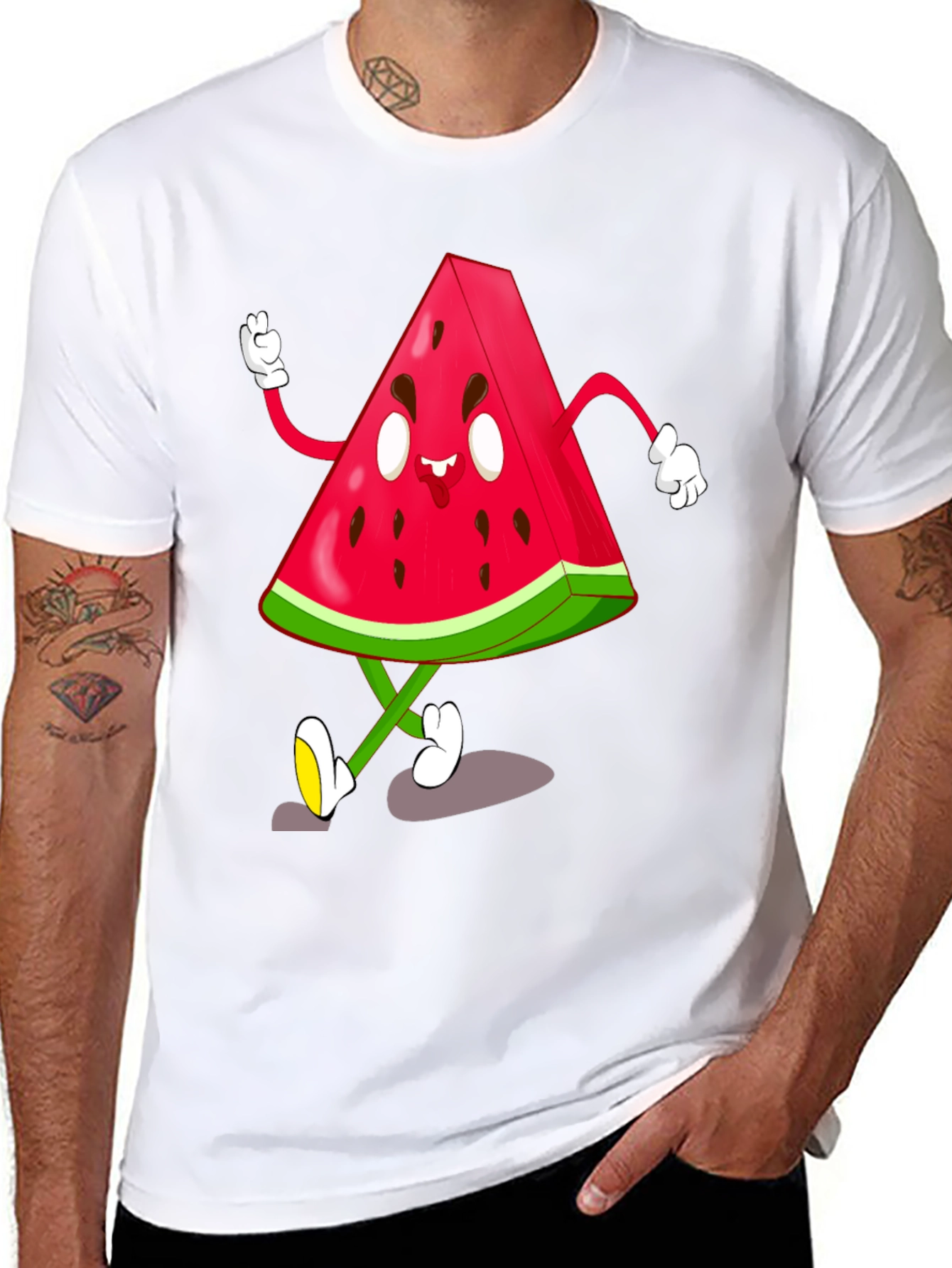 Black Watermelon Cartoon Graphic Black T-Shirt view 8