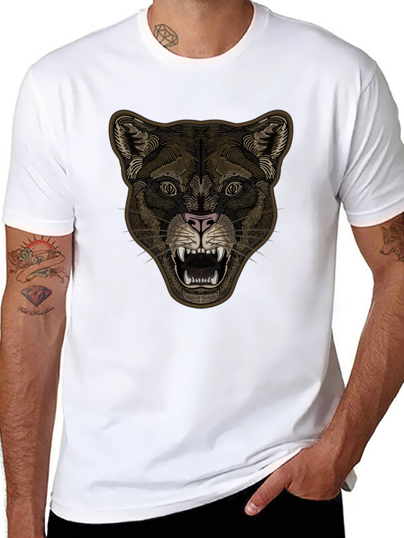 Black Lion Head Graphic Tee - Stylish Black T-Shirt for Men view 8