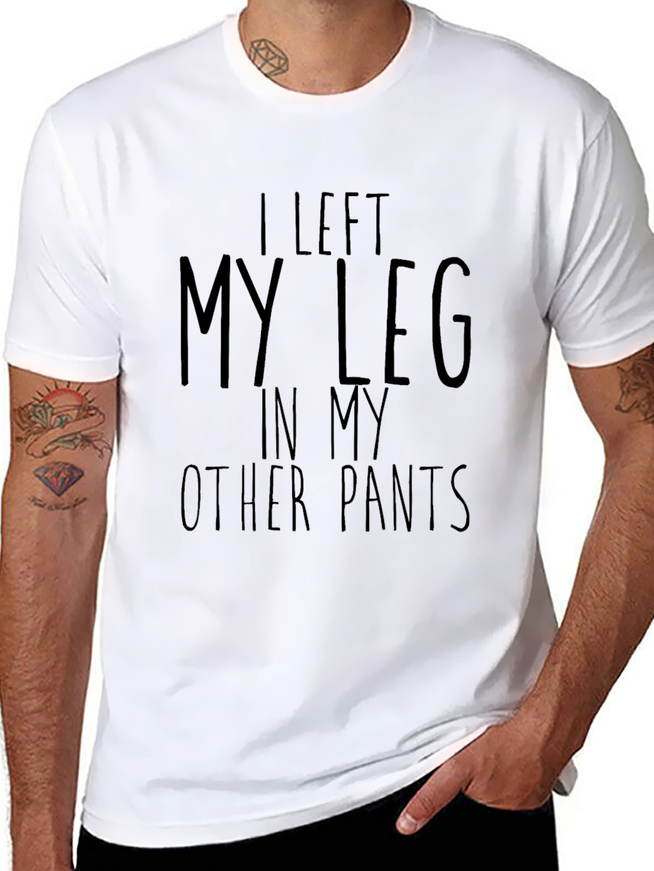 Black Funny "Left My Leg" Graphic Tee - Mens Black T-Shirt view 8