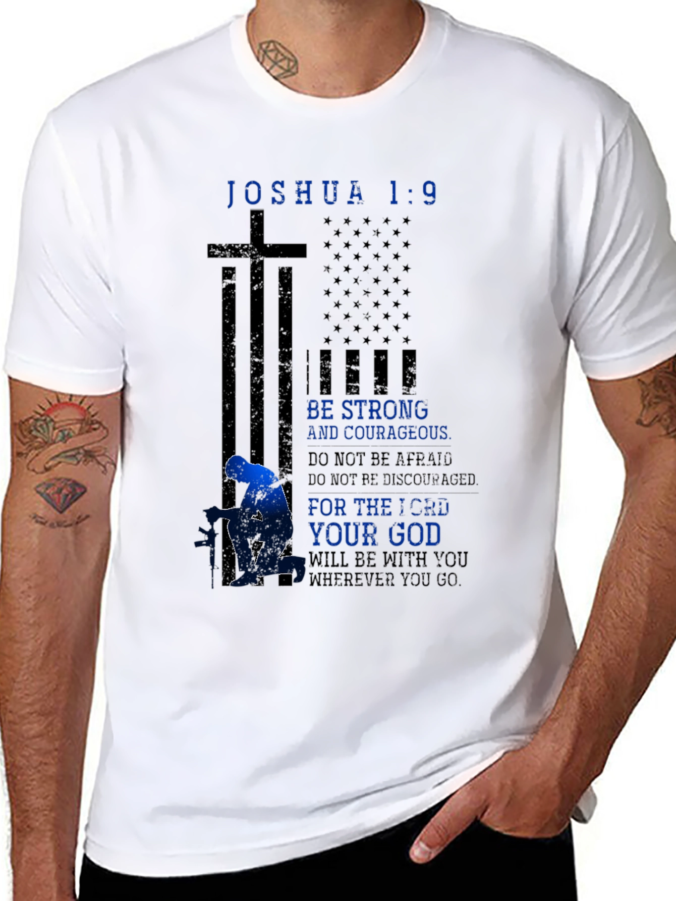 Black Joshua 1:9 Patriotic Graphic Tee view 8