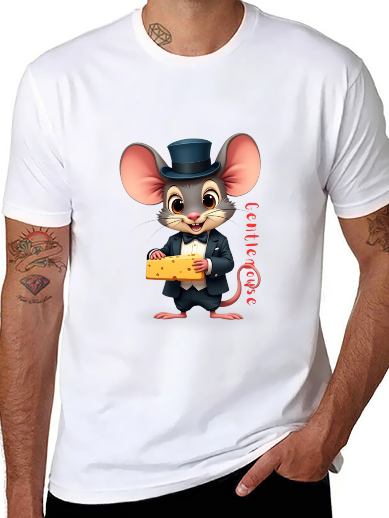 Black Gentle Mouse Cheese T-Shirt - Funny Cartoon Tee view 8