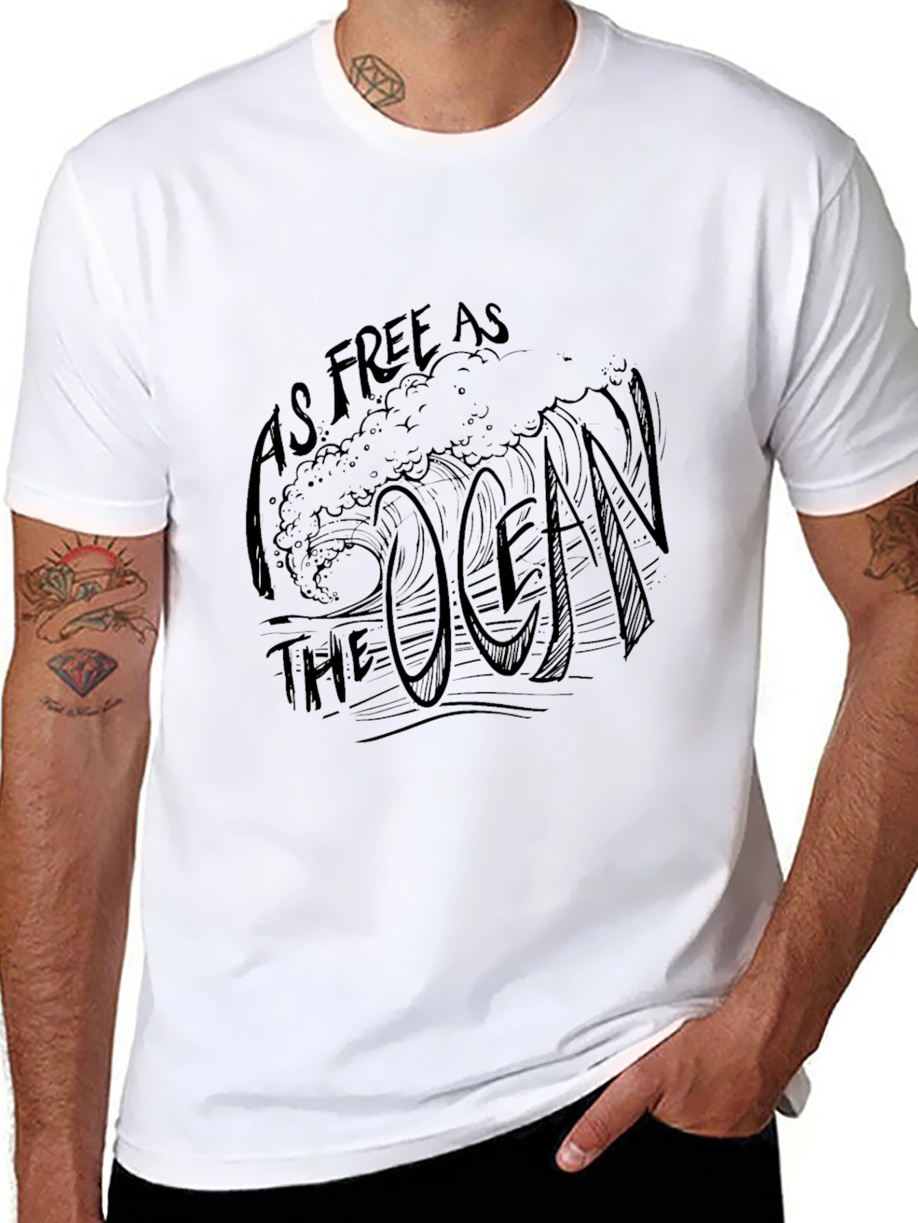 Black As Free As The Ocean Black Graphic Tee view 8