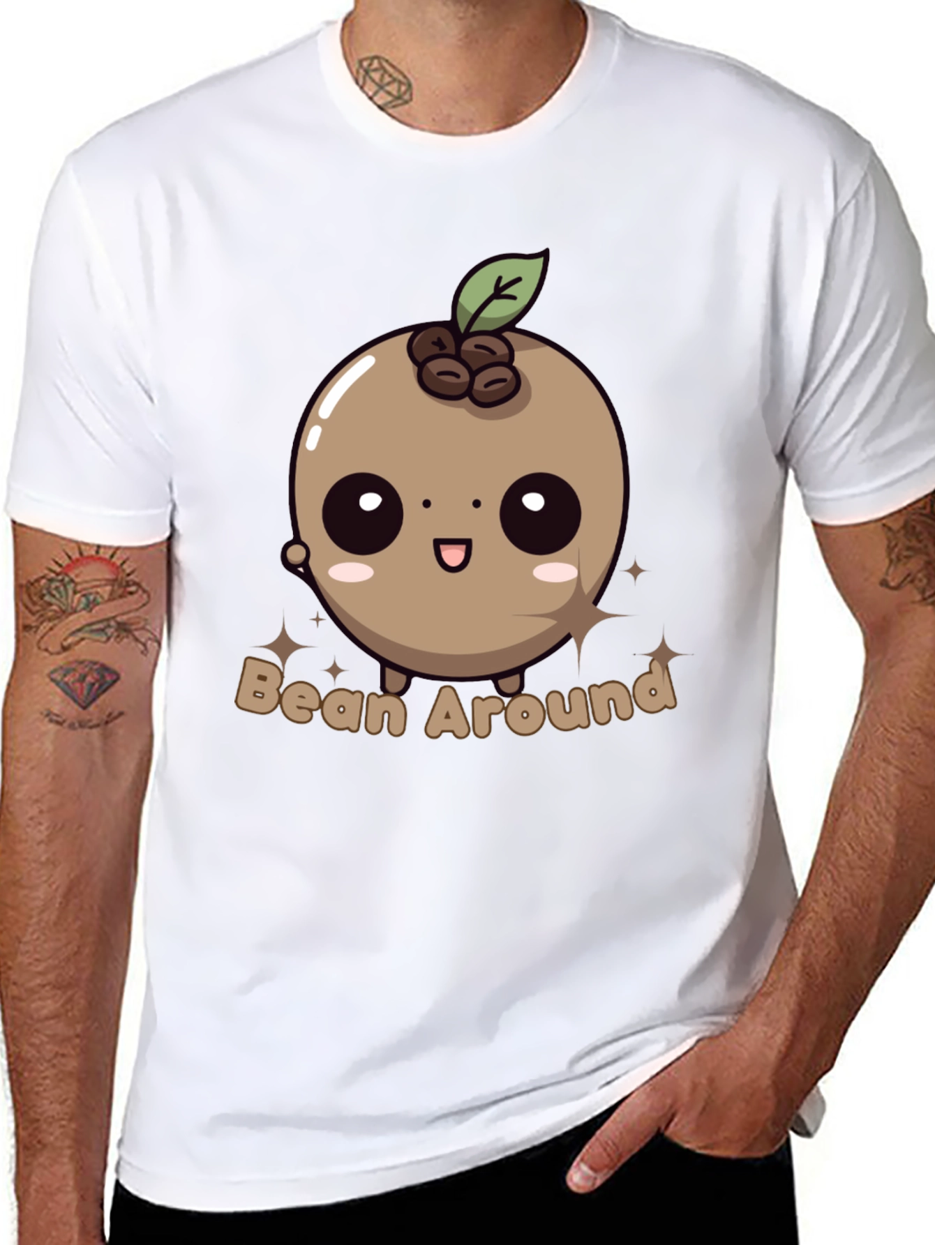 Black Bean Around T-Shirt - Kawaii Coffee Bean Design view 8