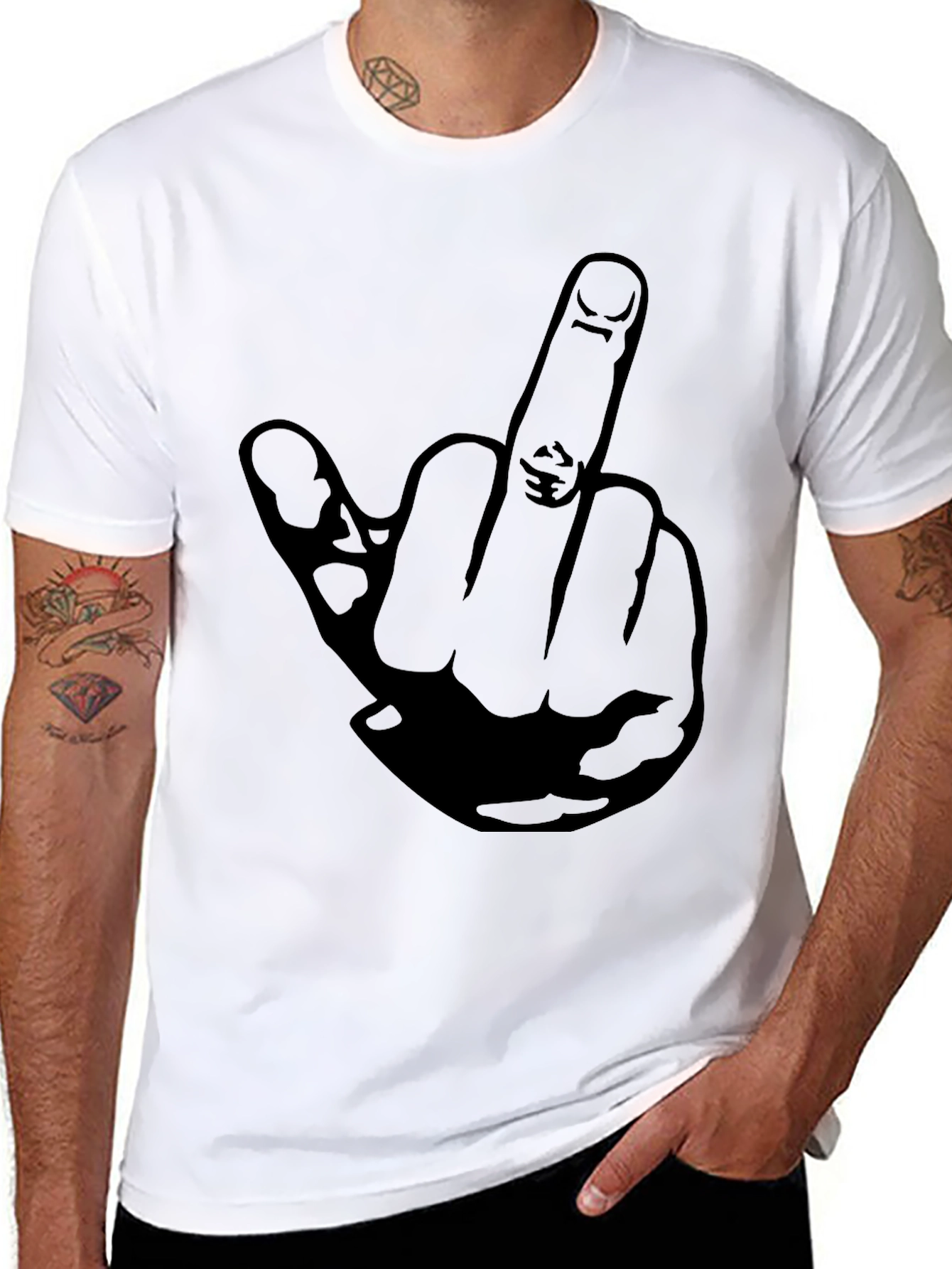 Black Middle Finger Graphic Tee - Black Cotton T-Shirt view 8