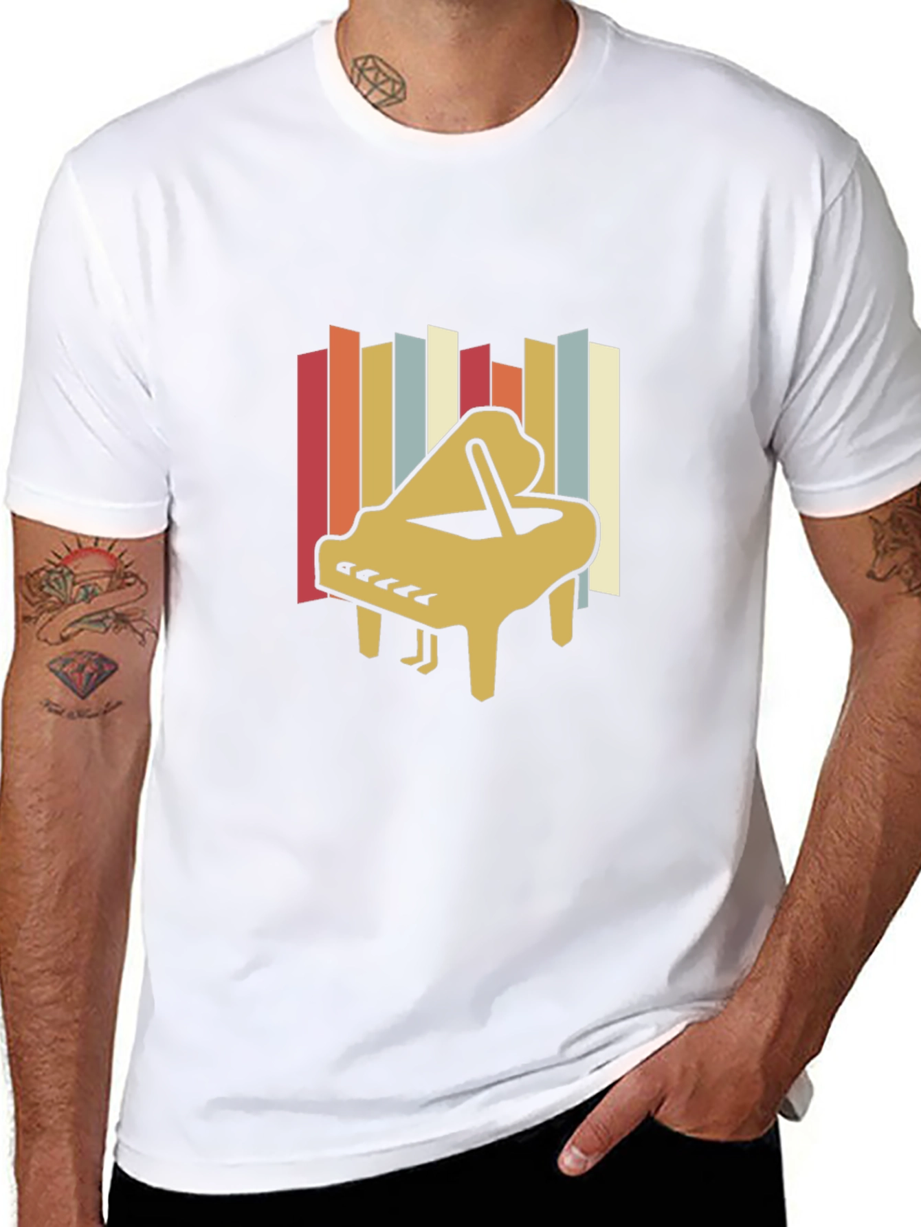 Black Retro Piano T-Shirt - Vintage Style Music Tee view 8