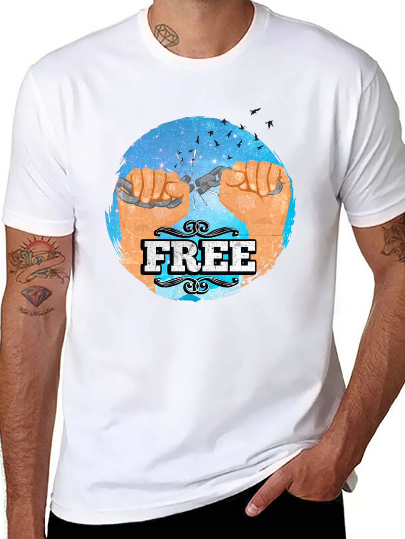 Black Free Breaking Chains Graphic T-Shirt view 8