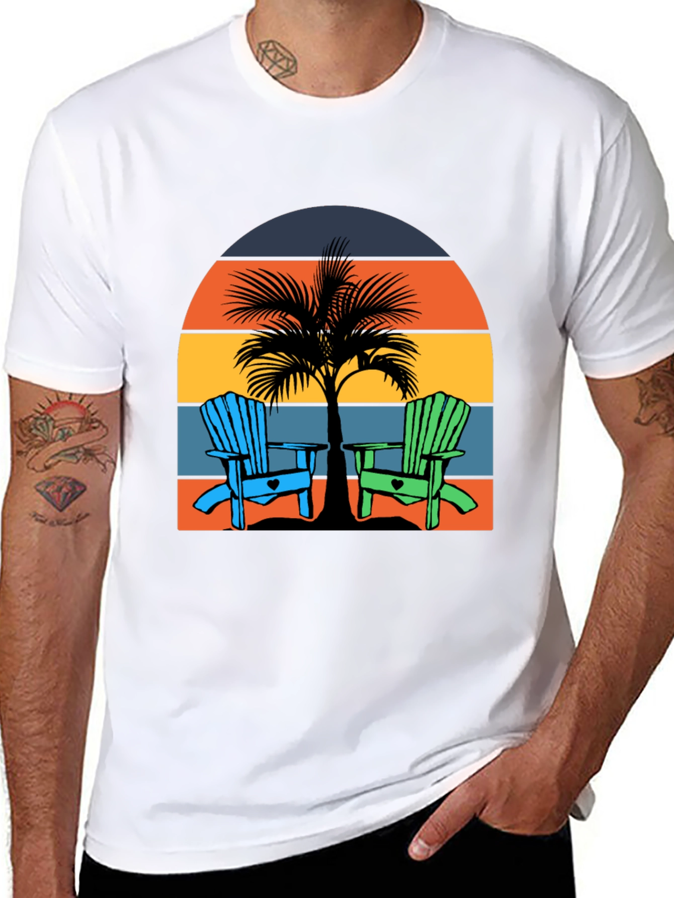 Black Beach Chair Palm Tree Graphic Tee - Coastal Vibes! view 8