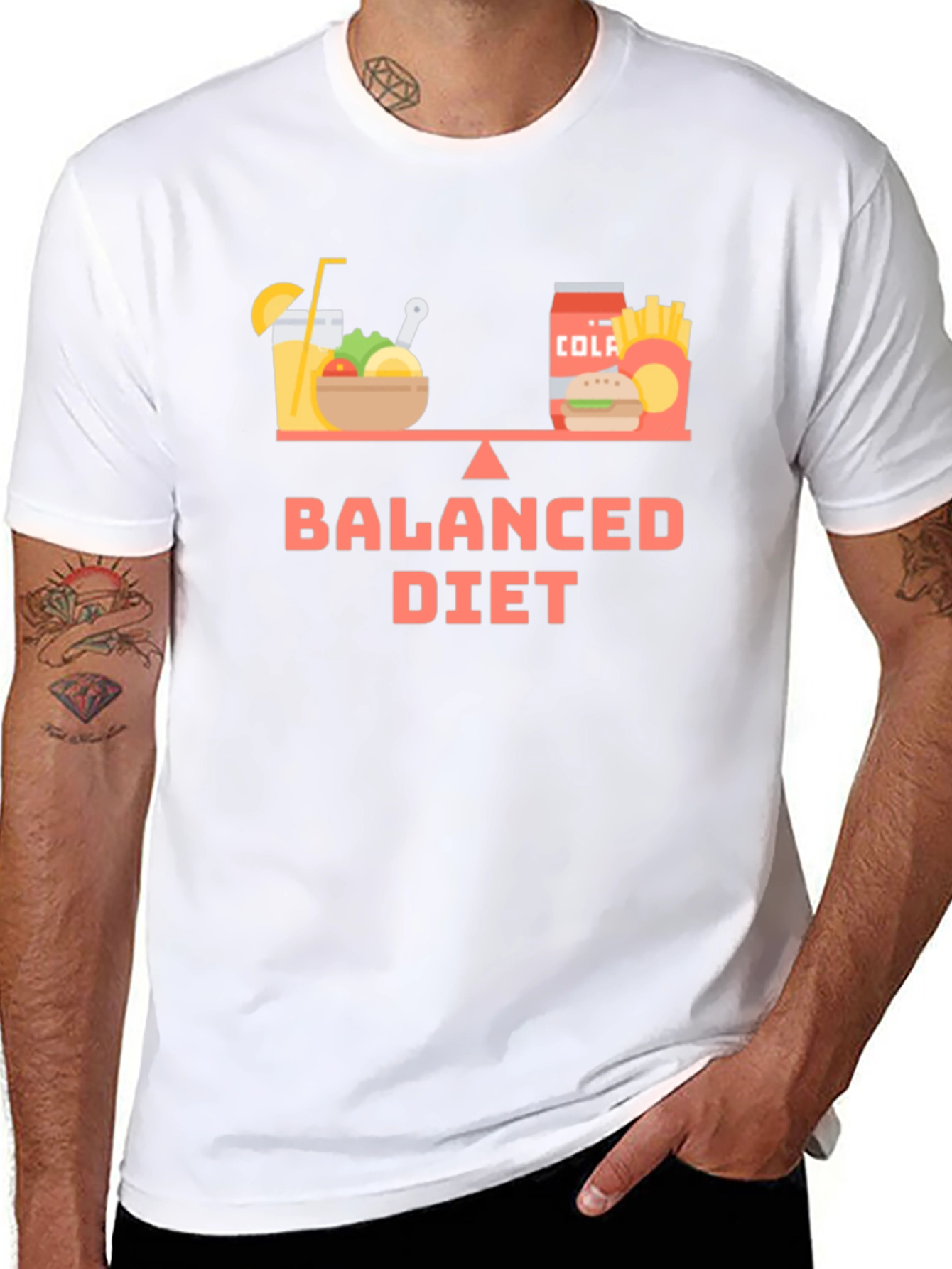 Black Balanced Diet T-Shirt - Funny Foodie Tee view 8